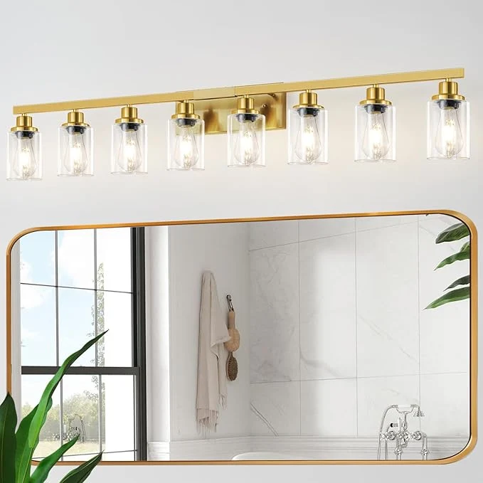 Unique 8 Light Gold Vanity Lights Over Mirror 52inch Gold Bathroom Light Fixtures Modern Vanity Lights Gold Bathroom Wall Lighting for Mirror Bedroom Living RoomAbout ThisOverview Efficient