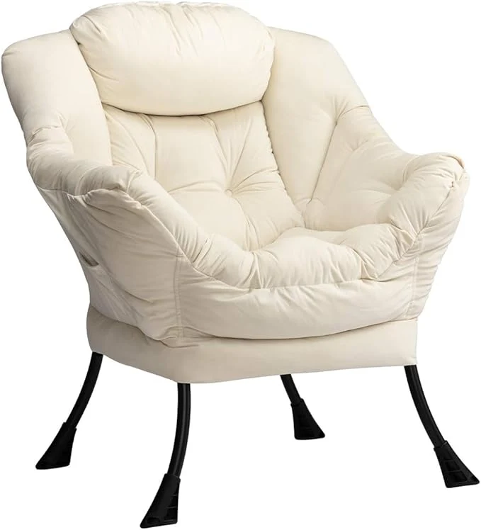 Certified HollyHOME Lazy Chair with Armrest and Side Pocket Comfy Accent Lounge Chair Leisure Sofa Armchair for Living Room Bedroom Dorm or Small Spaces Oversized Reading Sofa Chair Velvet BeigeAbout ThisOverview Classic