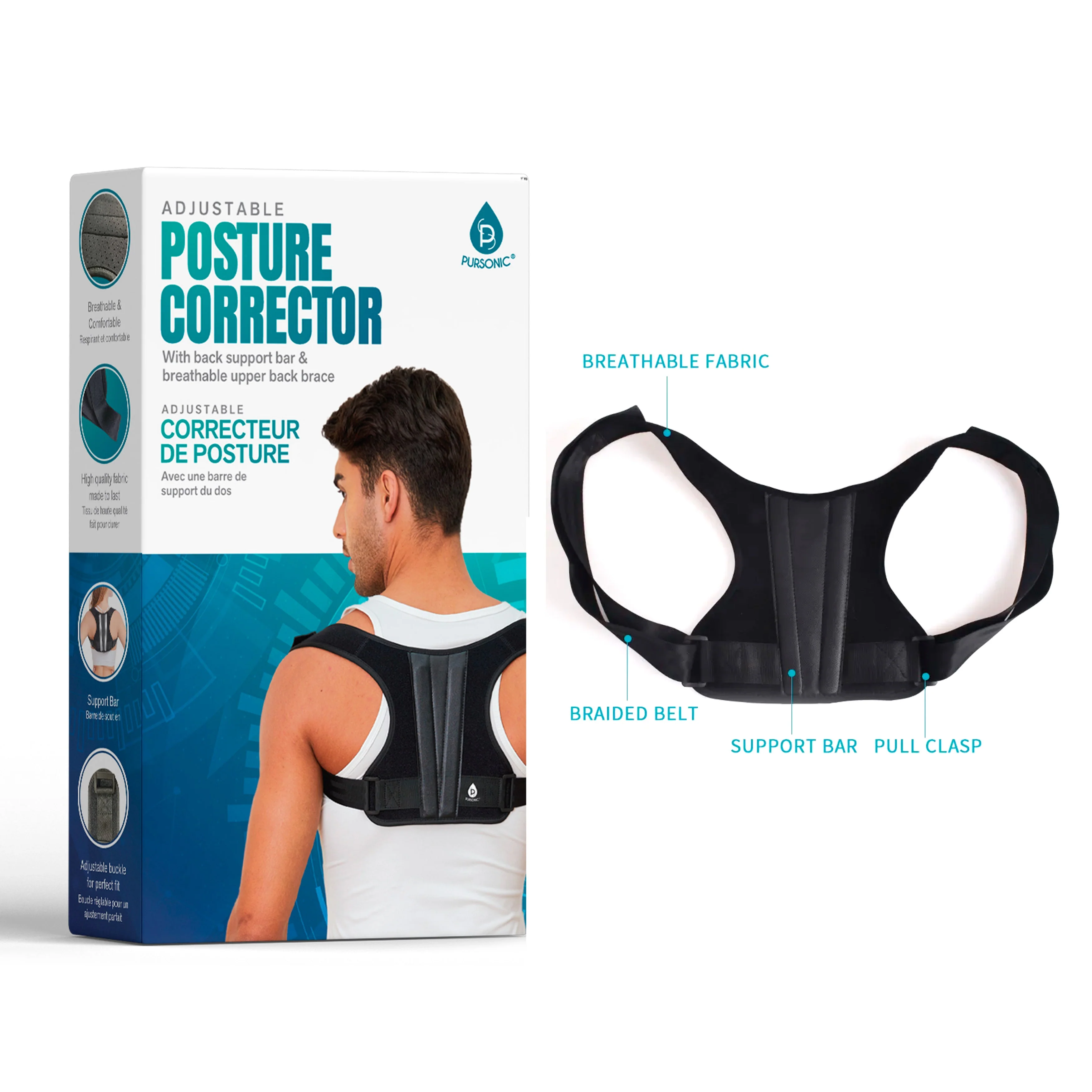 High-Performance Redresseur de posture ajustable avec barre de soutien dorsal et corset respirant pour le haut du dos Original Design