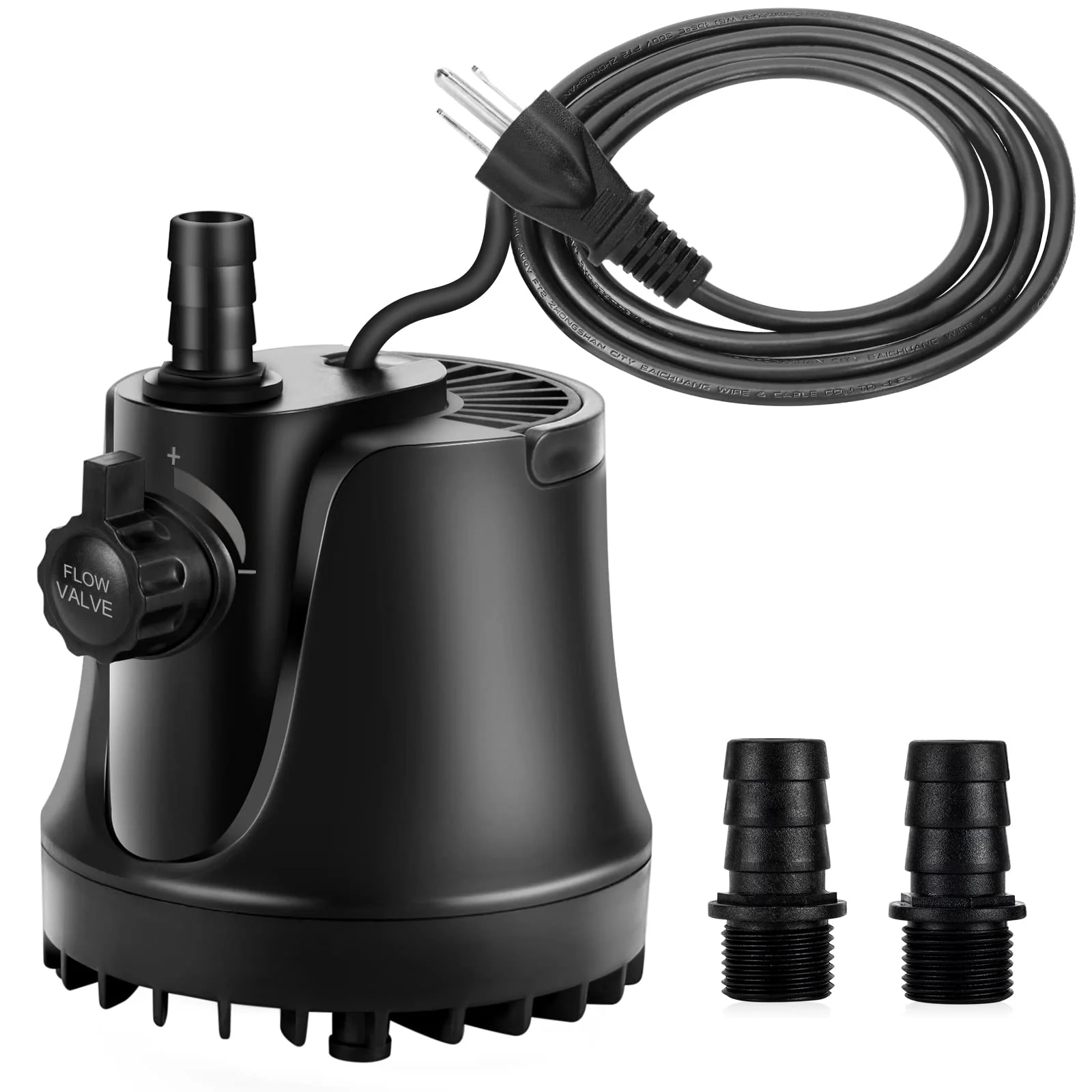 Original AQQA 265-800 GPH Submersible Water Pump — Adjustable Flow Bottom Intake 2 Nozzles Excellent
