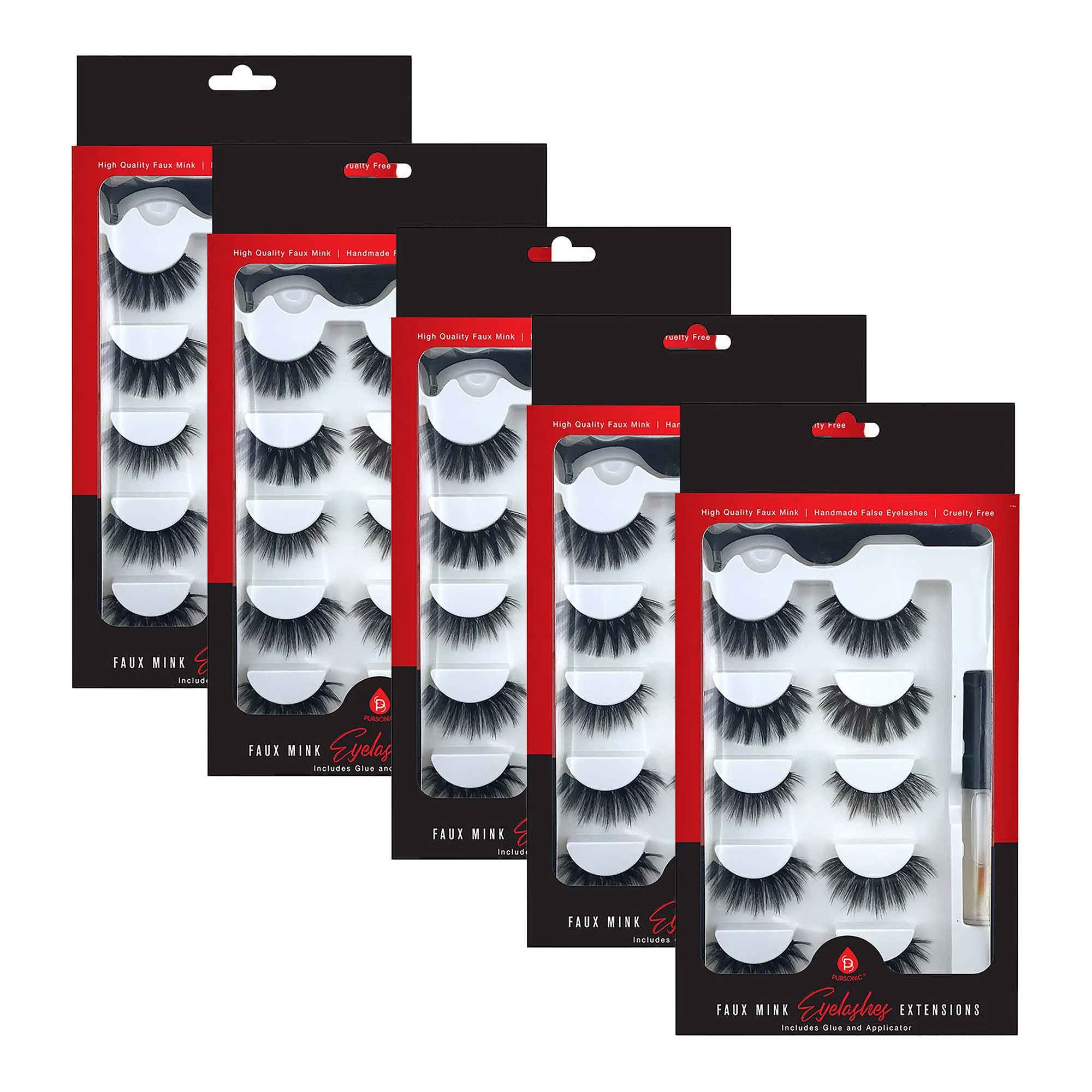 Next-Generation Lot de 5 faux cils Pursonic style vison synthétique – 25 paires avec colle et applicateur Responsible