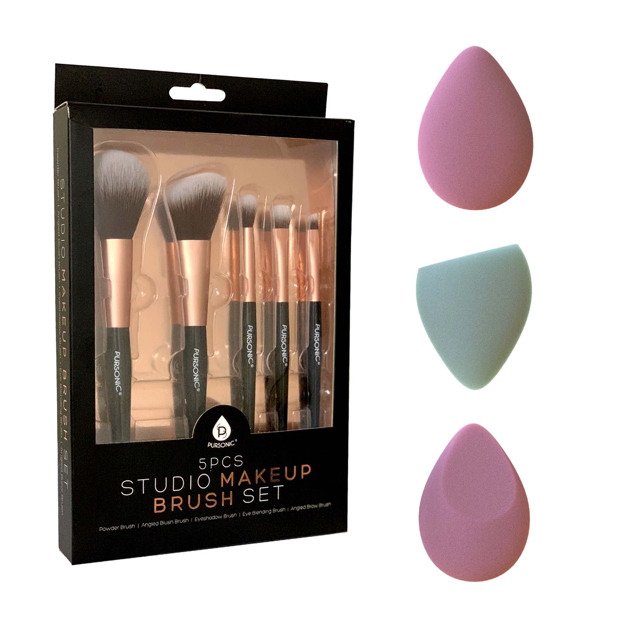 Soft Lot de 5 pinceaux de maquillage et lot de 3 éponges de maquillage – Essentiels pour une application impeccable Efficient