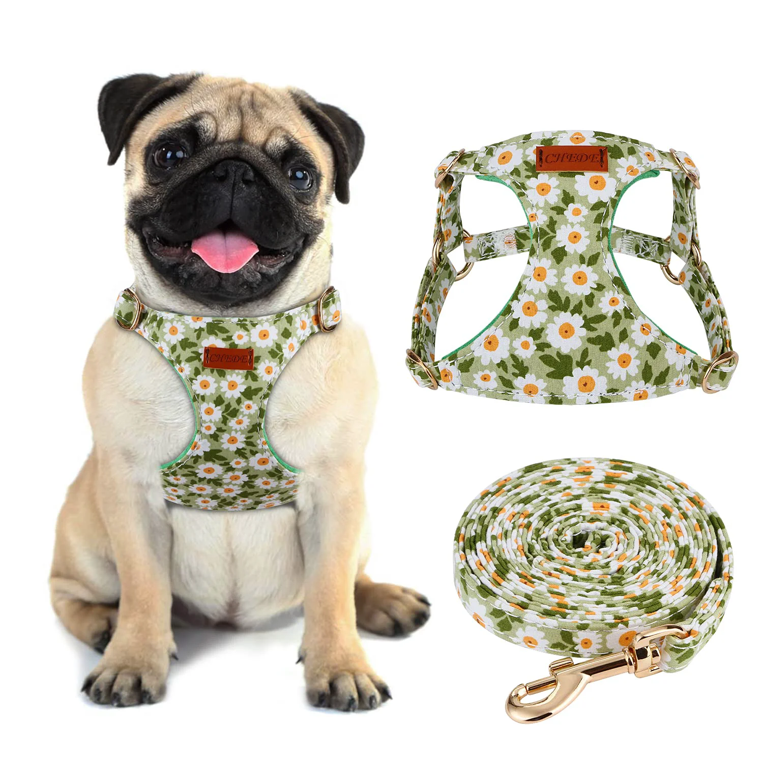 Effective Chede No Pull Floral Pattern Dog Harness — Lightweight Adjustable Small to Medium Dogs M Green Daisy Stylish