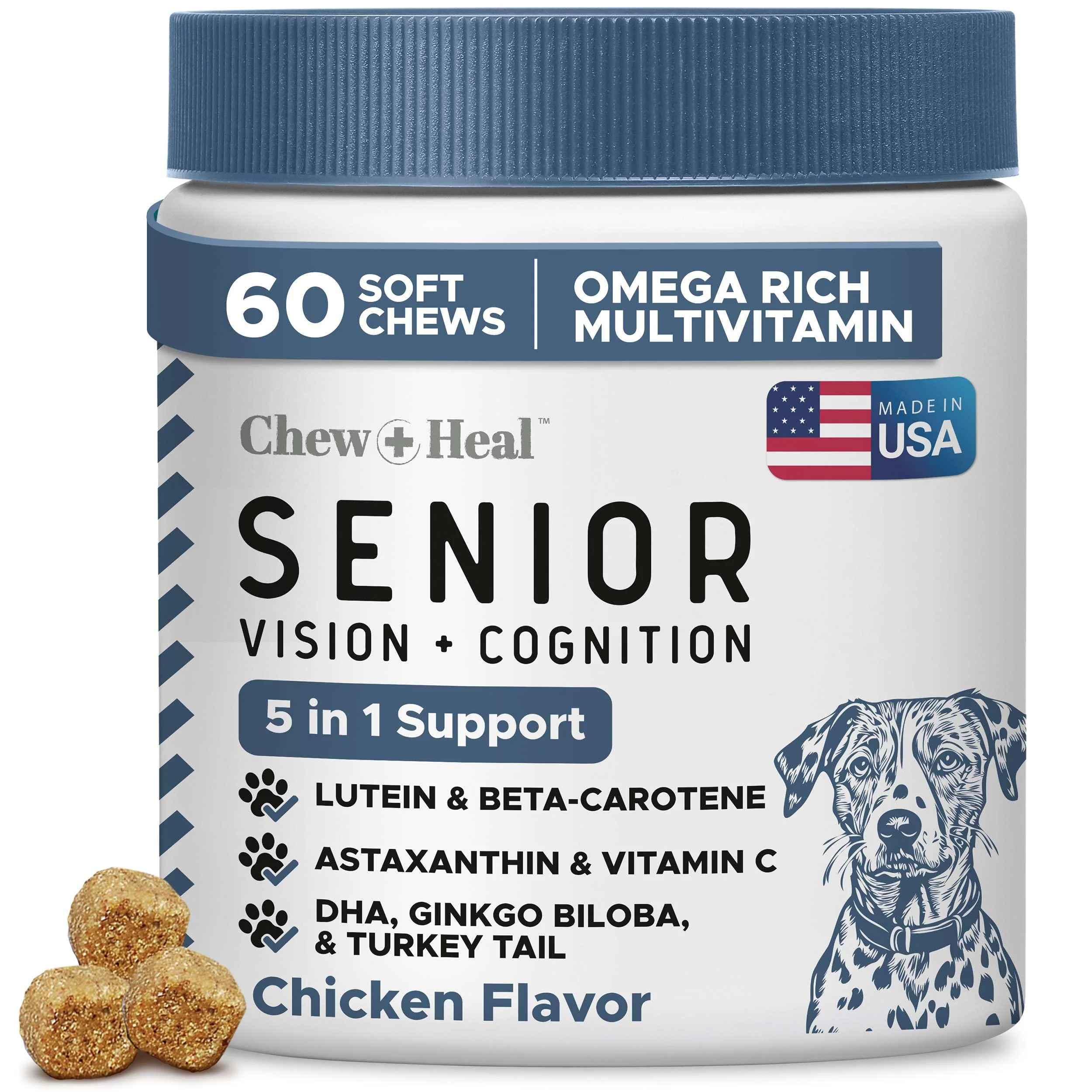 Fast Chew Heal Labs Senior Dog Vision Cognition Chews – 60 Soft Chews USA Made Exceptional