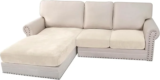 Lightweight H.VERSAILTEX Velvet Stretch Sectional Couch Covers 3 Pieces Sofa Seat Cushion Covers L Shape Separate Couch Cover for Both Left Right Sectional Couch Large Sofa 2 Seater 1 Chaise Cream About ThisOverview Superior