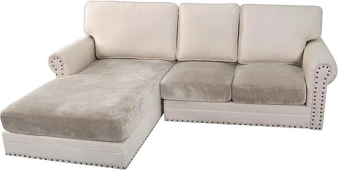 Fashionable H.VERSAILTEX Velvet Stretch 3-Piece L Shape Sectional Couch Covers Large 2 Seater 1 Chaise Oatmeal About ThisOverview Original Design