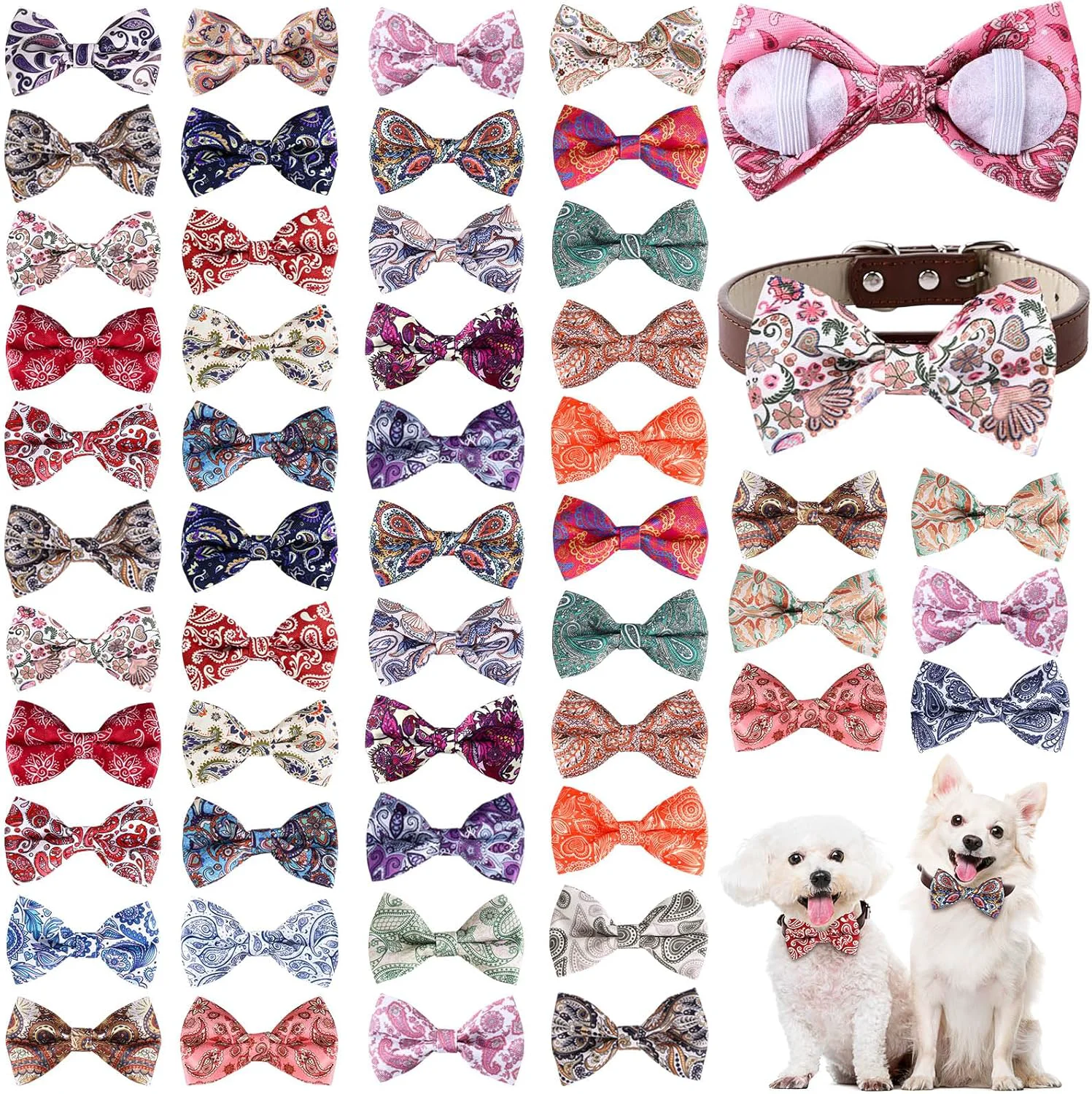 User-Friendly Reginary 50 Pieces Dog Bow Ties Pet Collar Bow Puppy Collar Attachment with Rubber Bands for Small Medium Cat Pet Grooming Charms Accessories Wedding Birthday Occasion Paisley Style Original