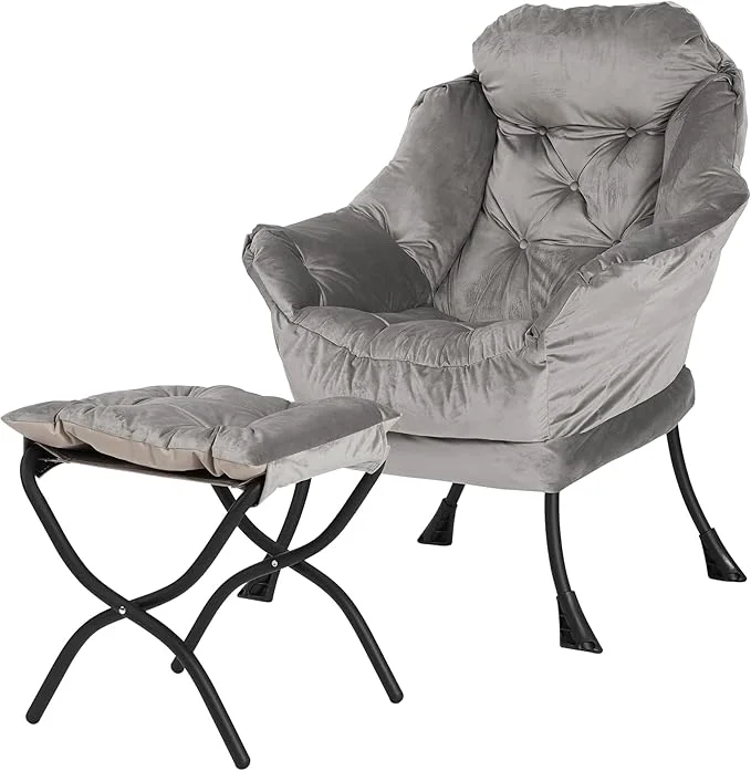Green Kokel Lazy Chair with Folding Ottoman Living Room Chairs Accent Contemporary Lounge Chair Single Steel Frame Leisure Sofa Chair with Armrests and A Side Pocket Light Gray About ThisOverview Comfortable