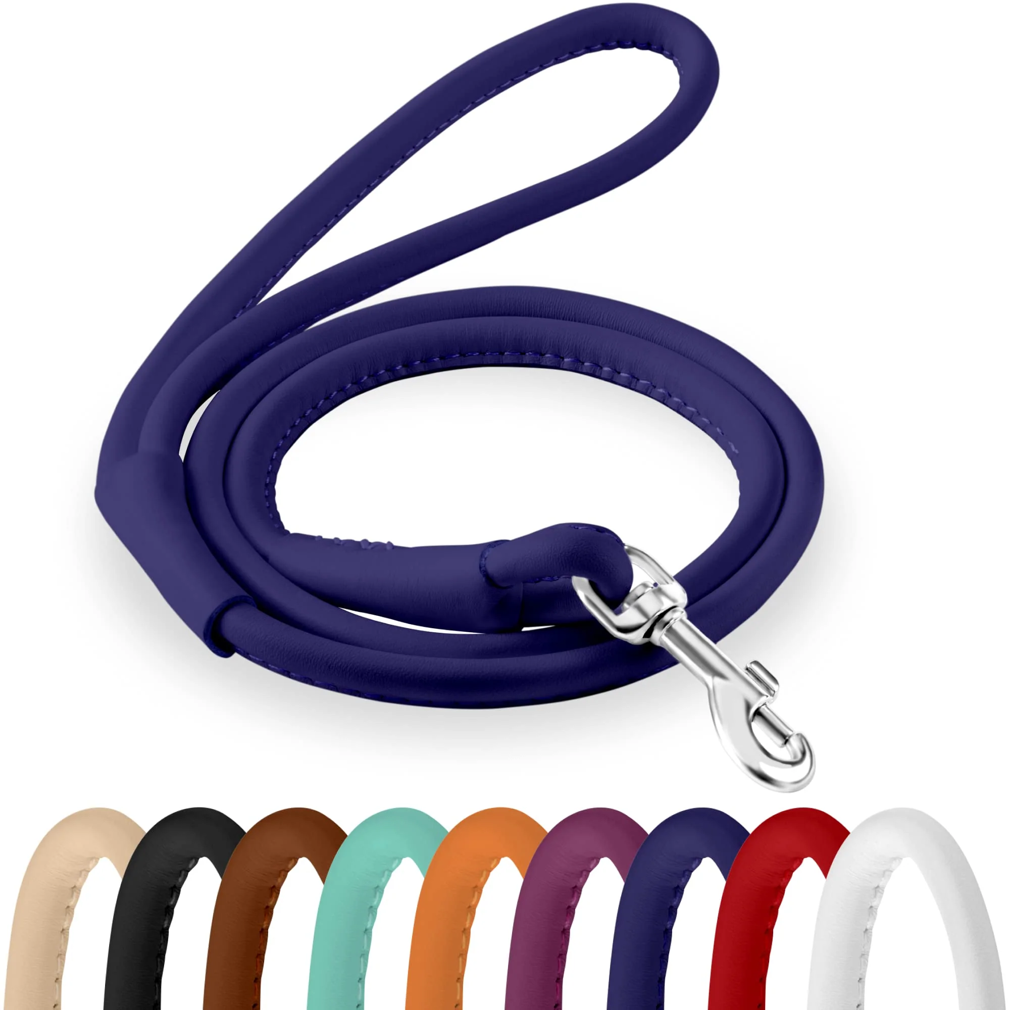 Refined CollarDirect Rolled Leather Dog Leash – 6ft Heavy-Duty Training Lead in 14 Colors Fine Crafted