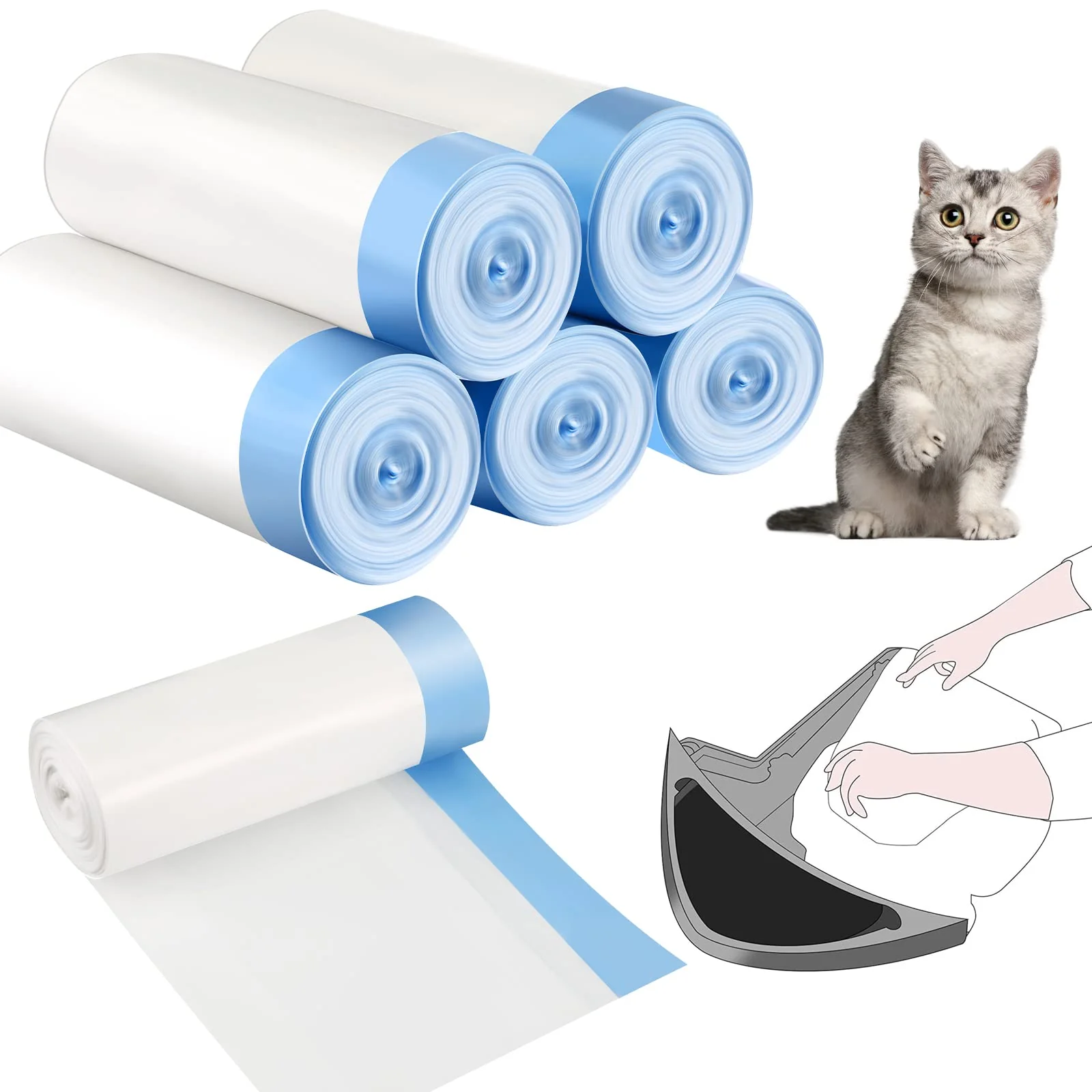 Stylish Harloon 100-Count Cat Litter Box Liners — 9–11 Gallons 3 4 Thick Drawstring Bags Robot 3 4 Compatible Original