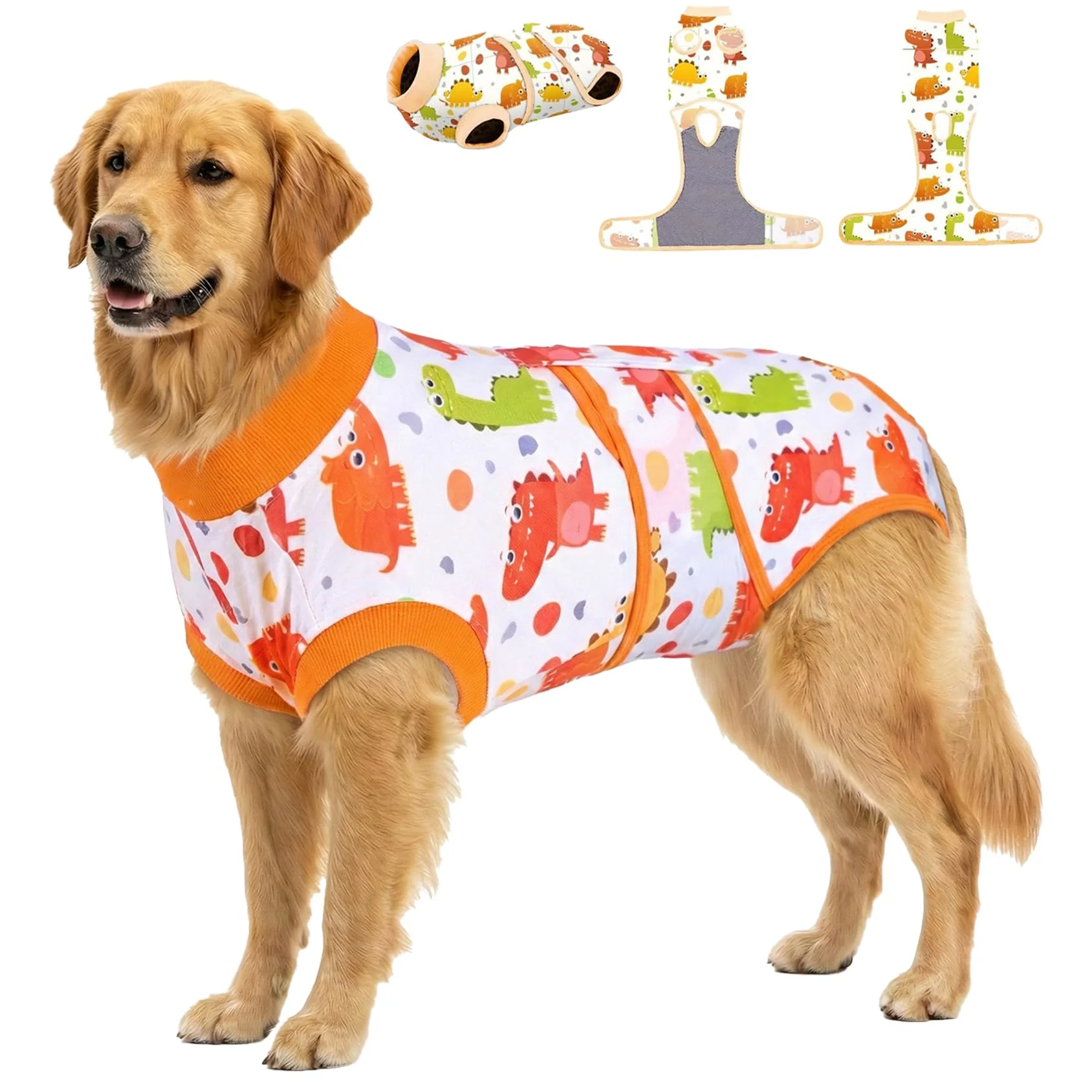 Functional PetWarm Dog Recovery Suit XL – Spay Recovery Onesie with Dinosaur Pattern Yellow High-Grade
