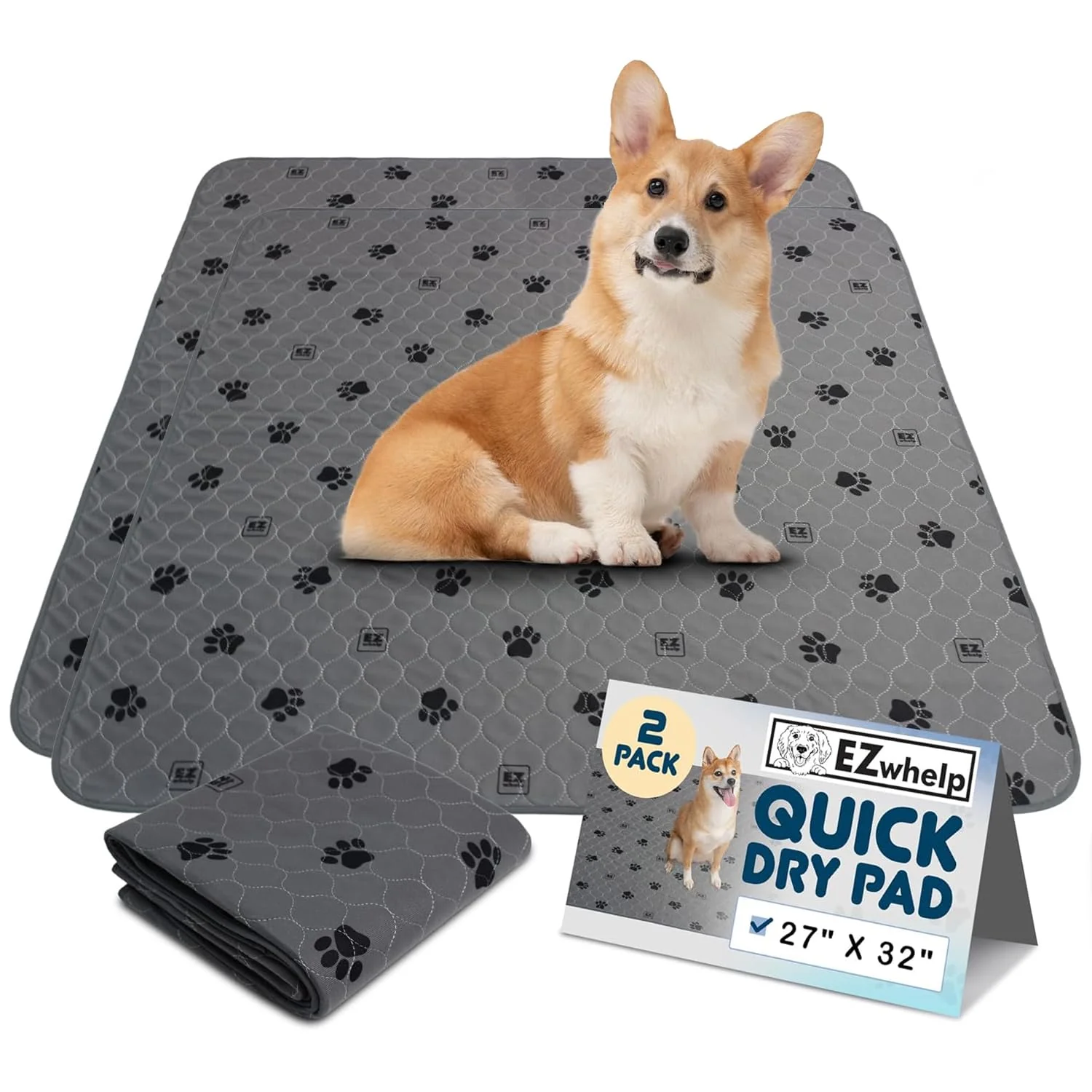 Detailed EZwhelp Reusable Quick Dry Pad – Waterproof Washable 27×32 in Pack of 2 Lightweight
