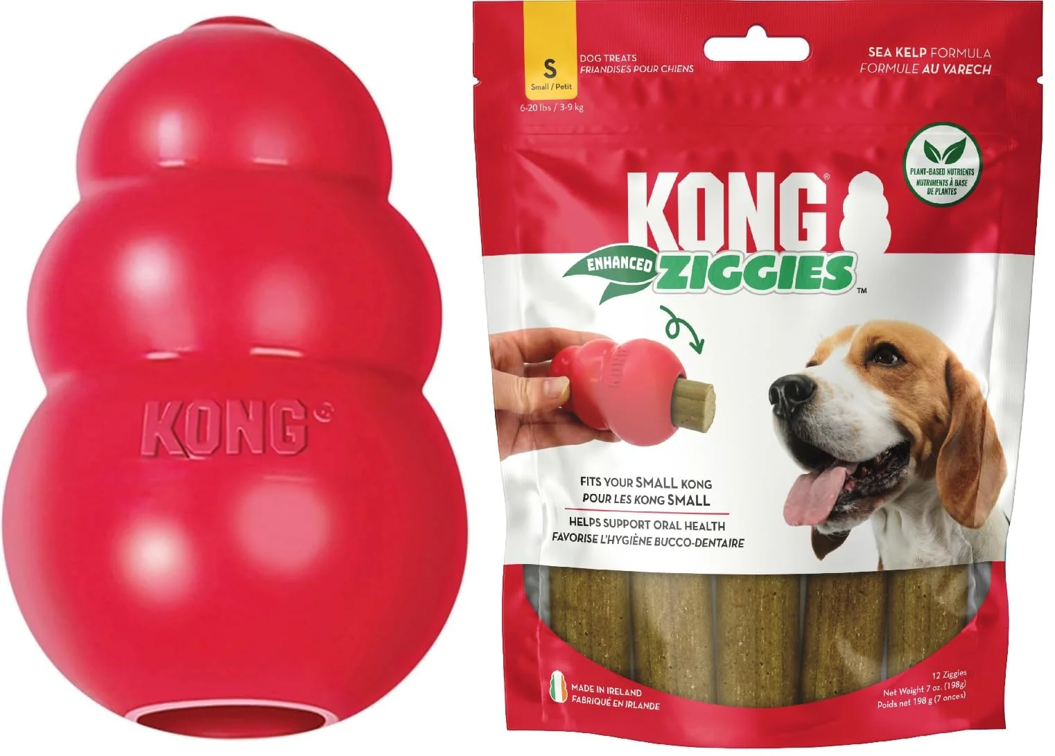 Smart KONG Classic Toy Enhanced Ziggies Combo Pack Durable Dog Toy Plant-Based Treats for Small Dogs Fashionable