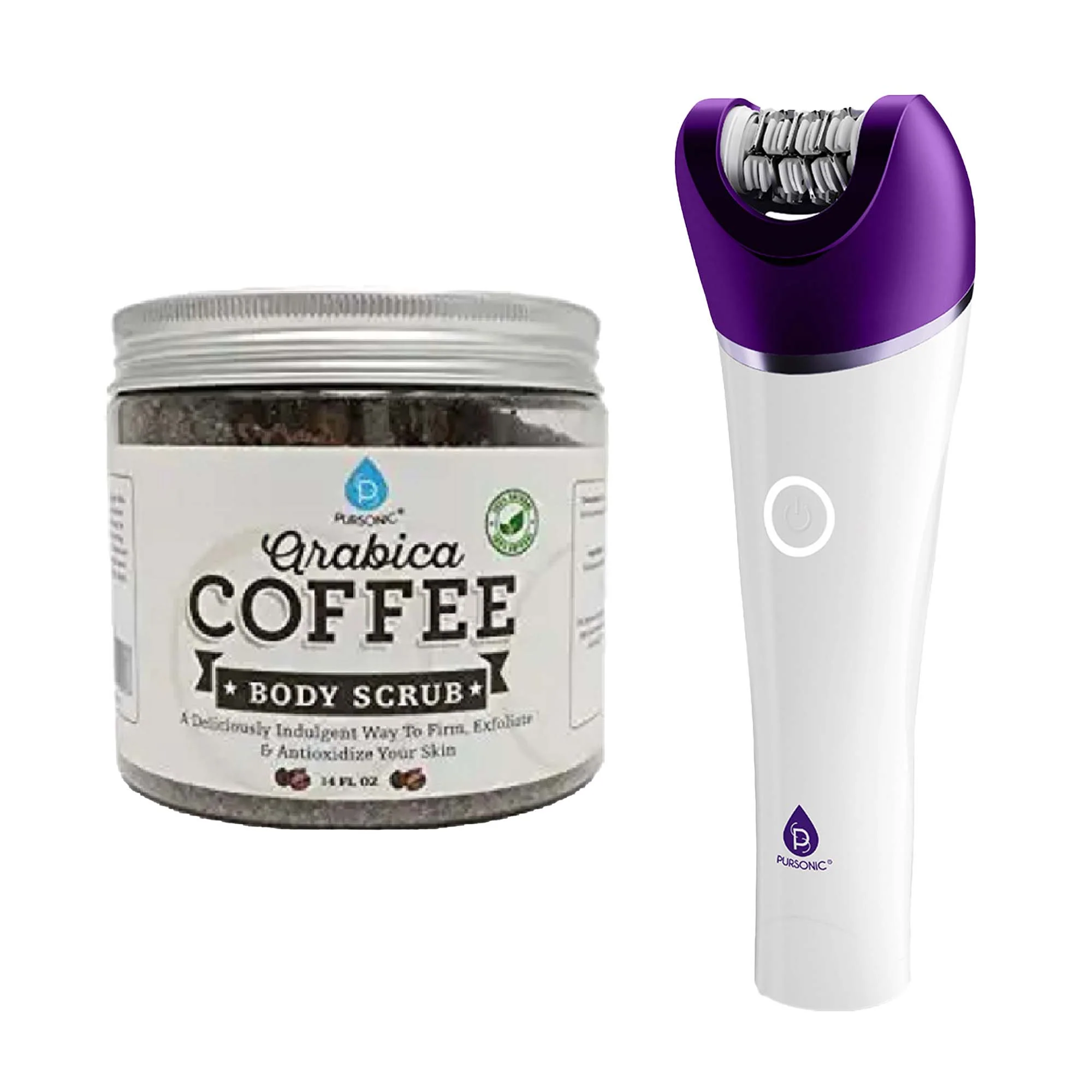 Natural Ensemble de soins pour la peau Pursonic Lisse Énergisée Épilateur 6-en-1 Smooth Glide Gommage corporel au café Arabica Next-Generation