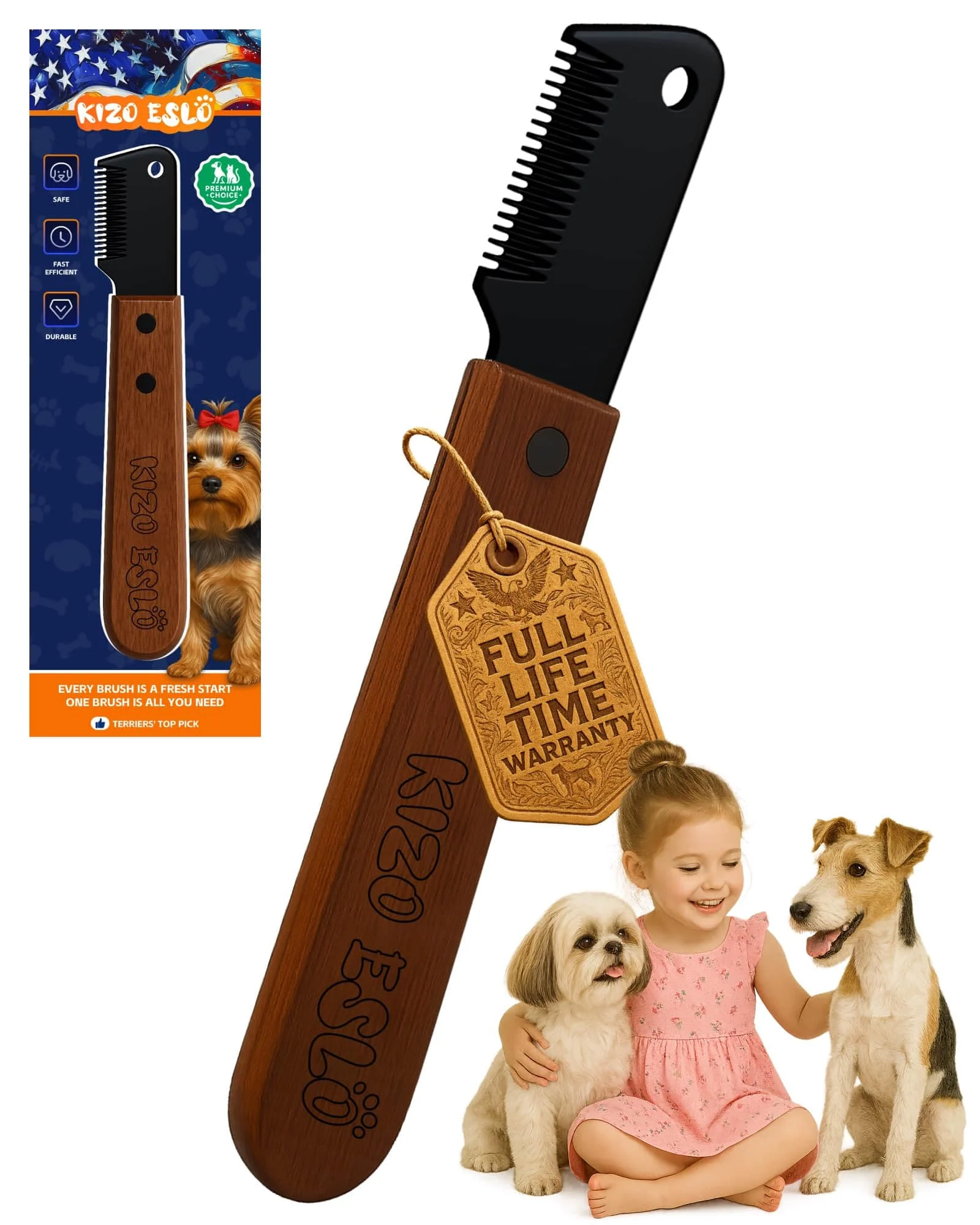 Modern KIZO ESLO Stripping Knife for Dogs – Gentle Hand Stripping Carding for Terriers Double-Coated Breeds Organic