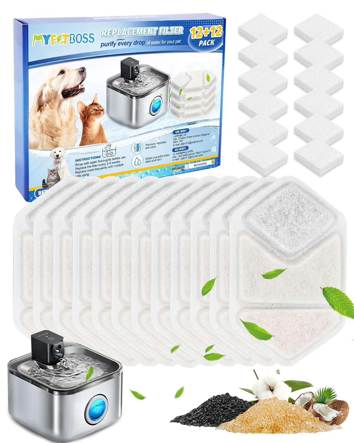 Advanced MyfatBOSS 24 Pack Cat Water Fountain Filters for Speedeer ZTI0506 4L Fountain Eco-Friendly