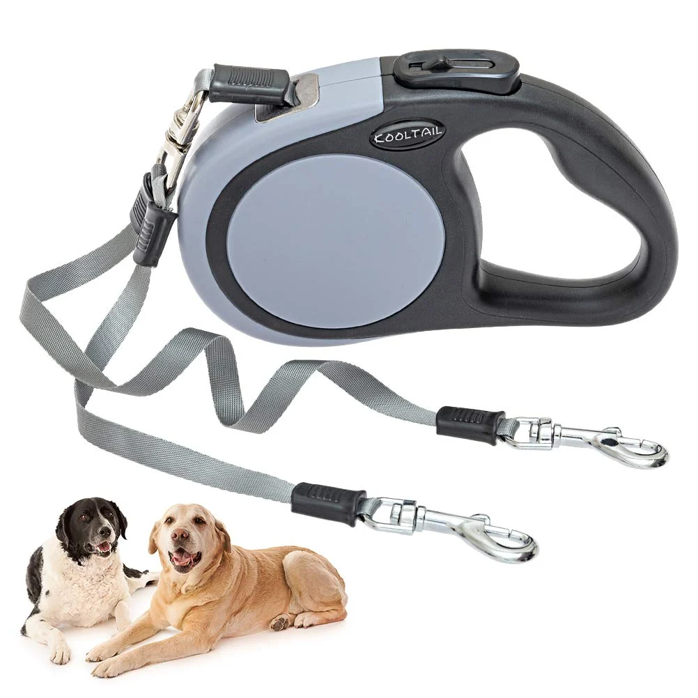 Verified KOOLTAIL Dual Retractable Dog Leash for Two Dogs Up to 110 Lbs – 16 ft Each 360° Tangle- One-Button Lock Premium