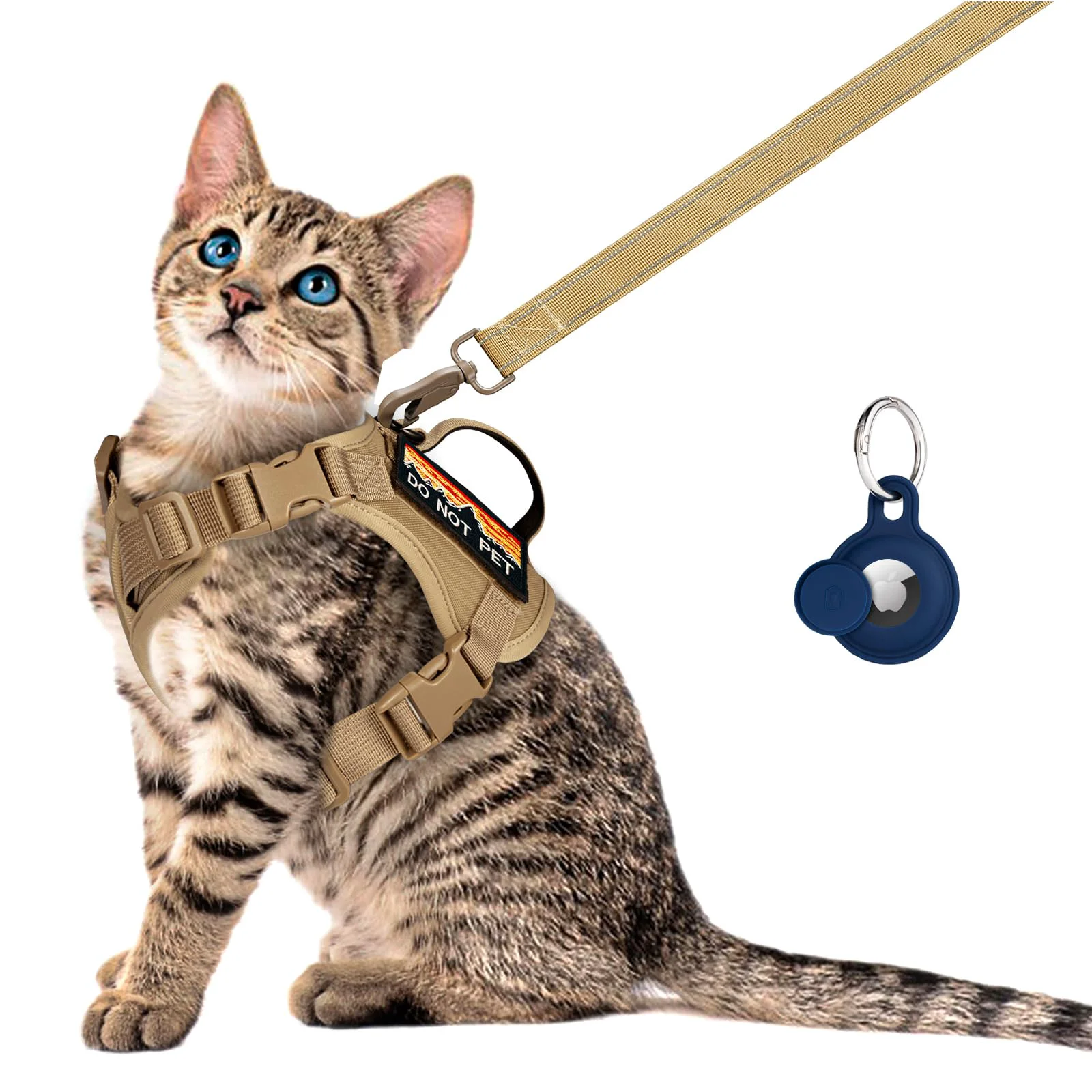 Secure Nanappice Tactical Cat Harness Leash Set — Escape-Proof Adjustable Vest for Large Cats Khaki L Advanced