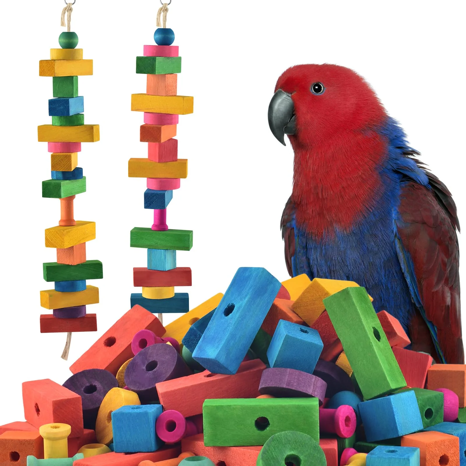 Relaxed DBNESS Bird Toys for Parrot — 165-Piece DIY Wooden Block Kit for Cockatoos Macaws African Greys Official