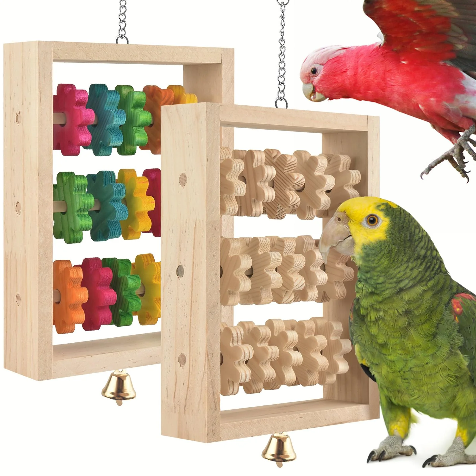 Unique DBNESS 2Pcs Bird Toys – Hanging Parrot Chew Toy Puzzle Training Blocks Natural