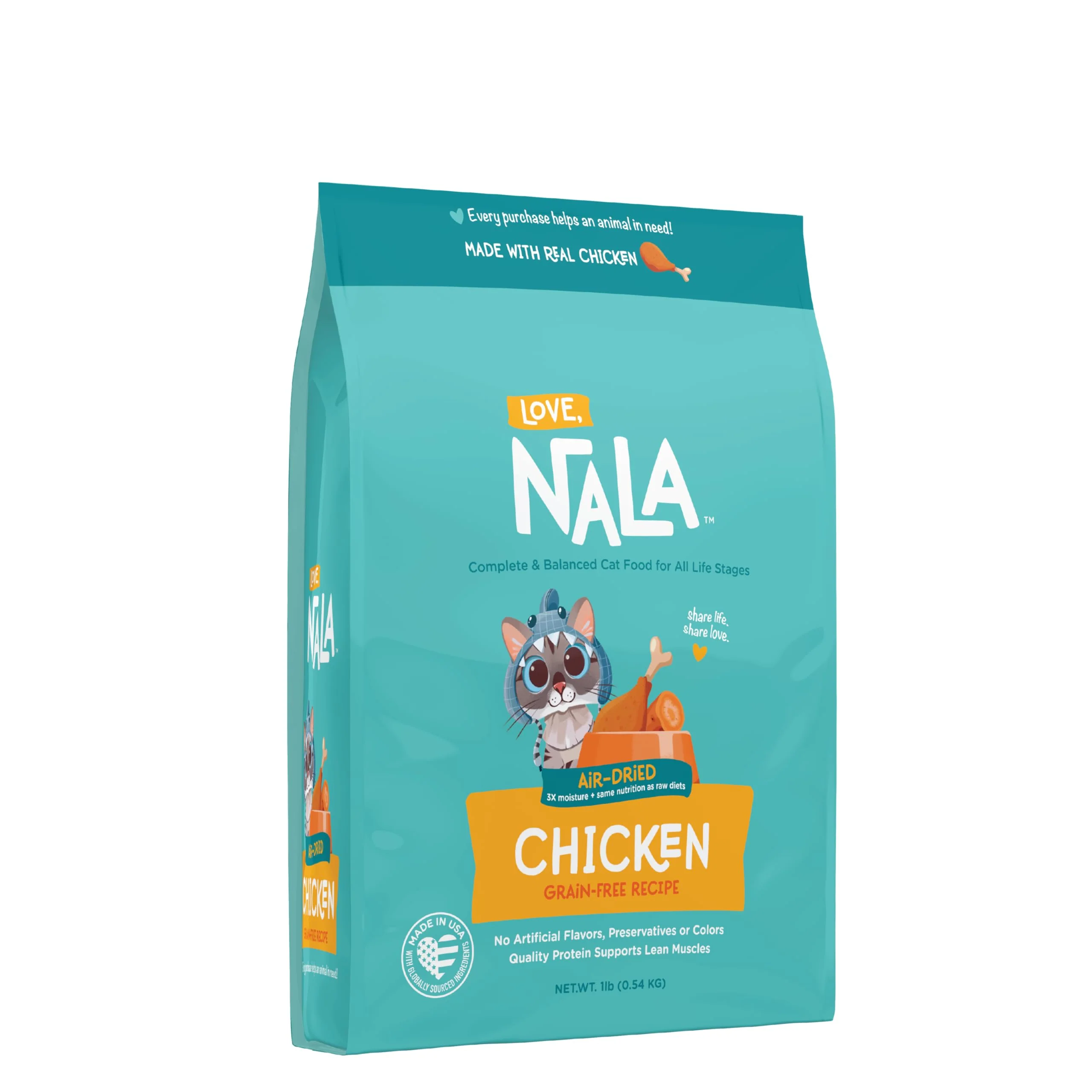 Long-Lasting LOVE NALA Chicken Air Dried Cat Food – Complete Balanced for All Life Stages Made in USA Unique