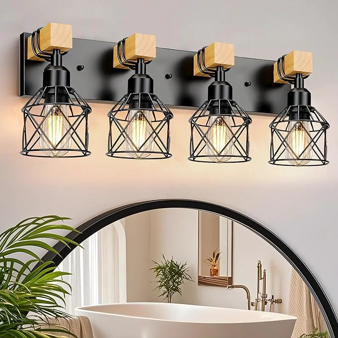 Comfortable 4-Light Farmhouse Vanity Light for Bathroom Industrial Vanity Light Over Mirror Bathroom Wall Lamp for Kitchen Living Room 4-Light About ThisOverview Selected