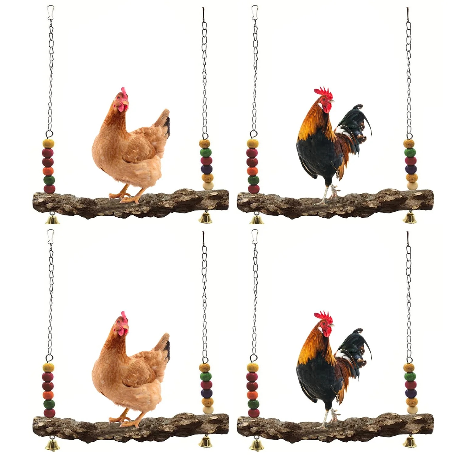 Excellent MdakeGo Chicken Bird Swing – Natural Wooden Perches Coop Toy 4pcs Quality