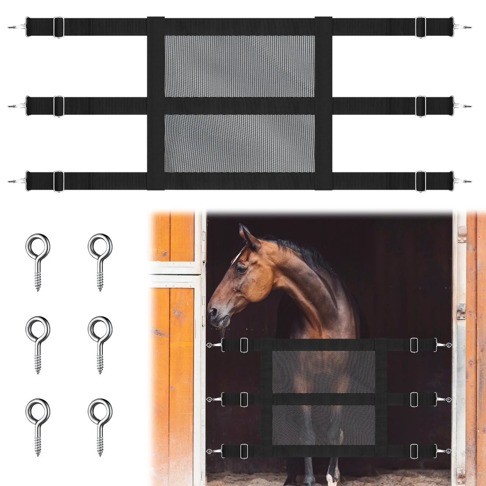 Eco-Friendly Clysee Nylon Stall Guard for Horses – Adjustable Straps 57×18 in Includes 6 Nails Soft