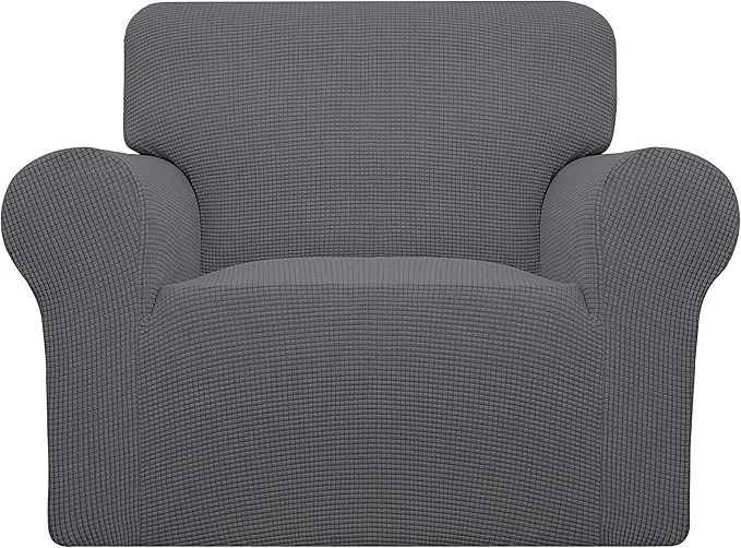 Refined Easy-Going Stretch Oversized Chair Sofa Slipcover 1-Piece Couch Sofa Cover Furniture Protector Soft with Elastic Bottom for Kids Spandex Jacquard Fabric Small Checks GrayAbout ThisOverview Smart