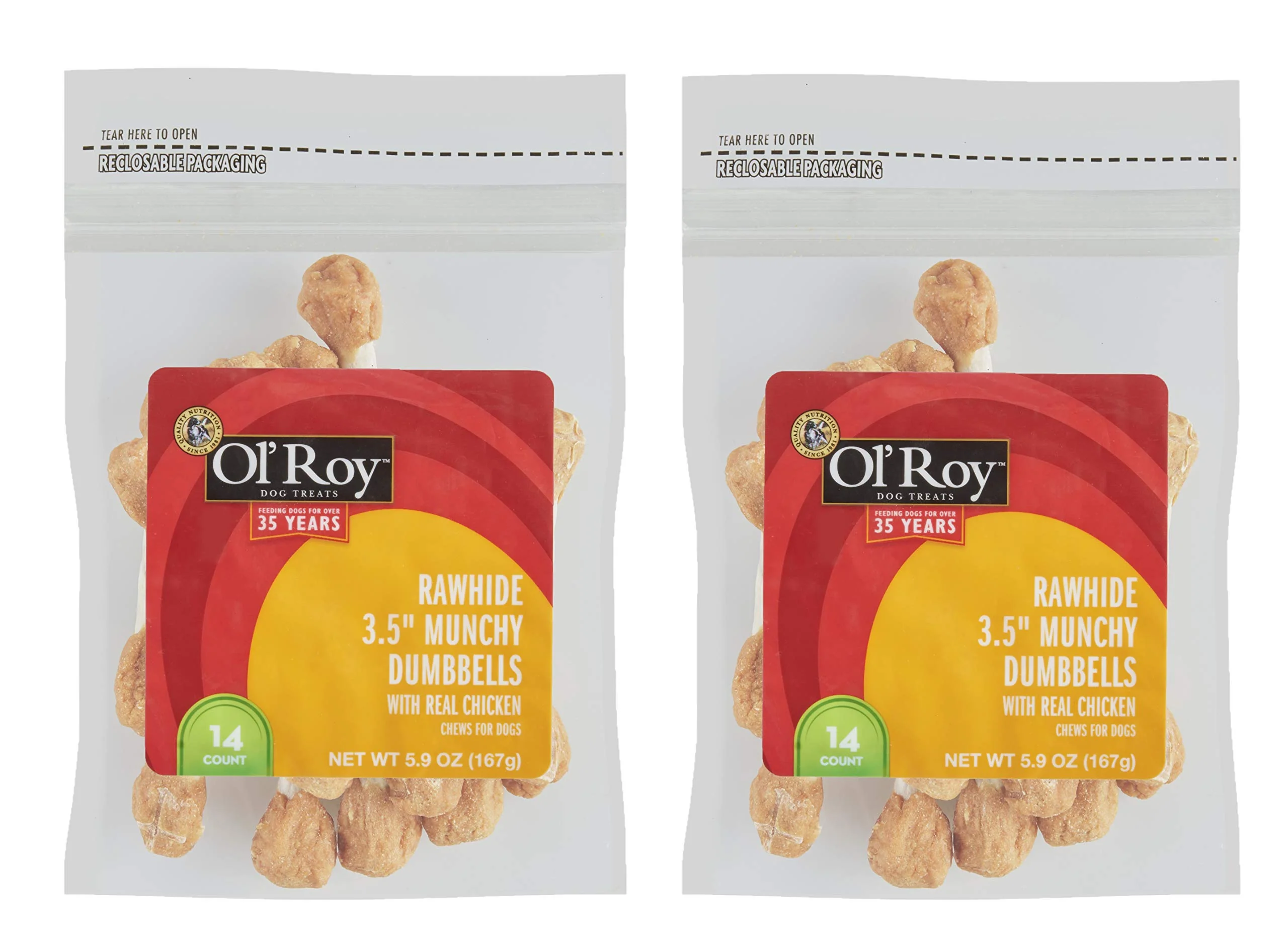 Responsible Ol’ Roy Munch Dumbbells – 2-Pack Chicken Rawhide Dog Treats 28 Chews Long-Lasting Chews Green