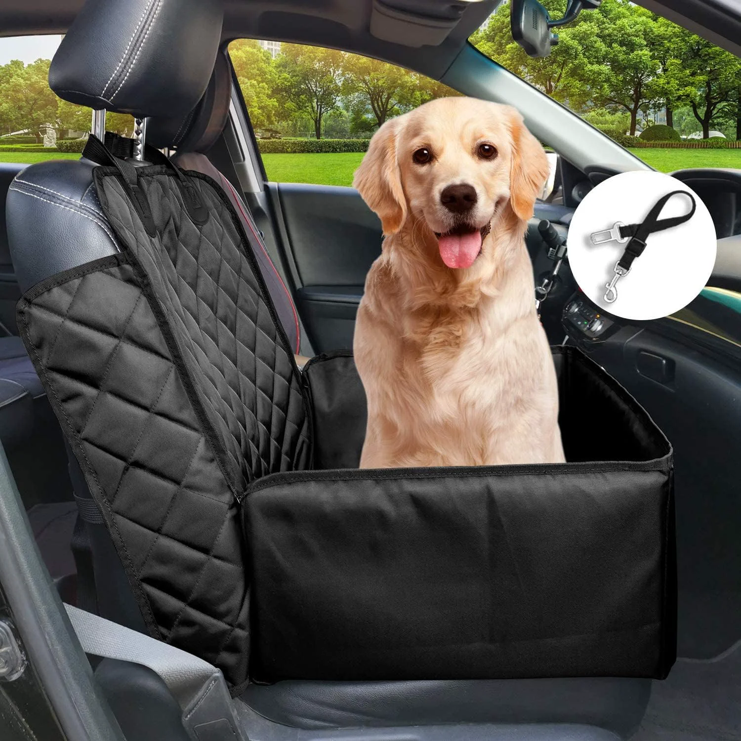 Practical Flow.month Pet Front Seat Cover Booster — Waterproof 2-in-1 Car Seat Cover Black Enhanced