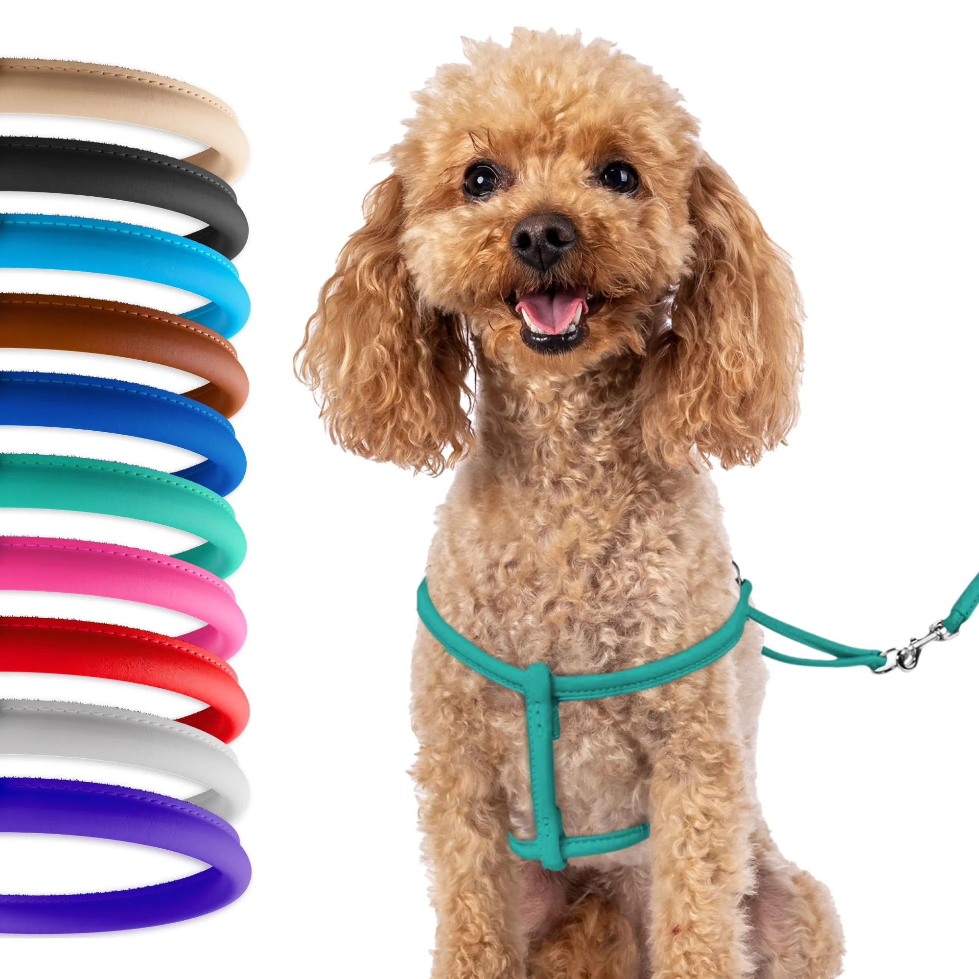 Breathable CollarDirect Rolled Leather Dog Harness XS – Small Puppy Step-In Leash Set in 8 Colors Luxury