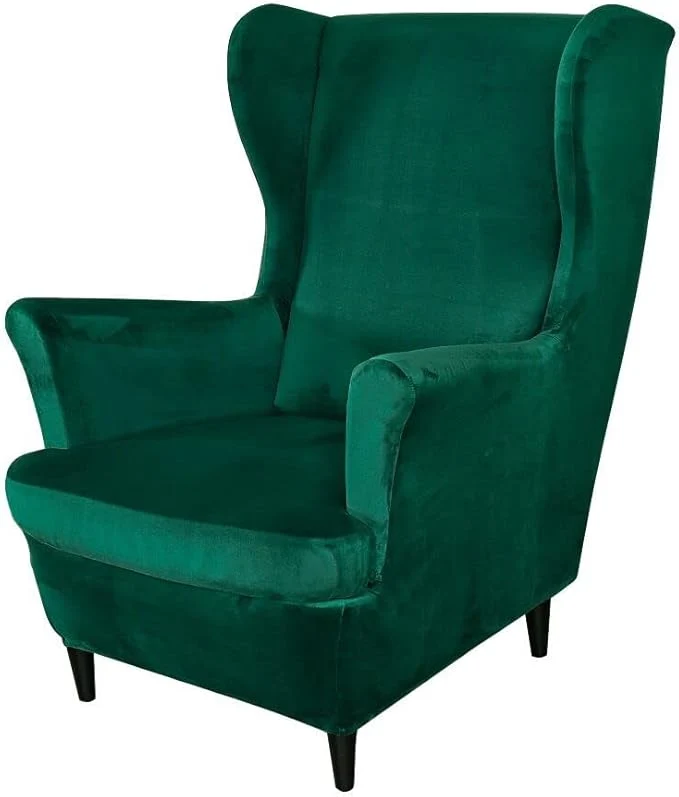 Reusable OBCREAT Wingback Chair Covers 2 Piece Stretch Velvet Wingback Chair Slipcover Soft Wing Chair Sofa Covers with Elastic Bottom Armchair Couch Cover Furniture Protector for Living Room Green About ThisOverview World-Class