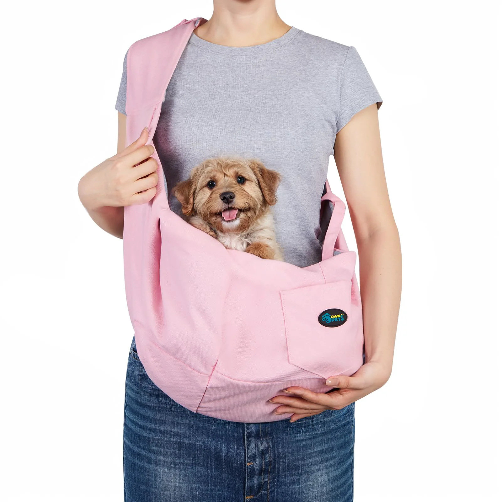 Authentic OWNPETS Pink Pet Sling Carrier – Hands- Comfort for 10–15 lb Cats Dogs Proven