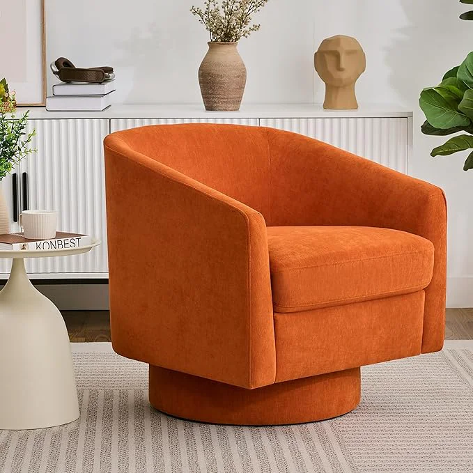 Crafted Swivel Barrel Accent Chair Round Chenille Fabric Living Room Arm Chairs Modern Upholstered Comfty Reading Nook Chairs for Bedroom Small Club Armchair Single Sofa Side Chair OrangeAbout ThisOverview Responsible