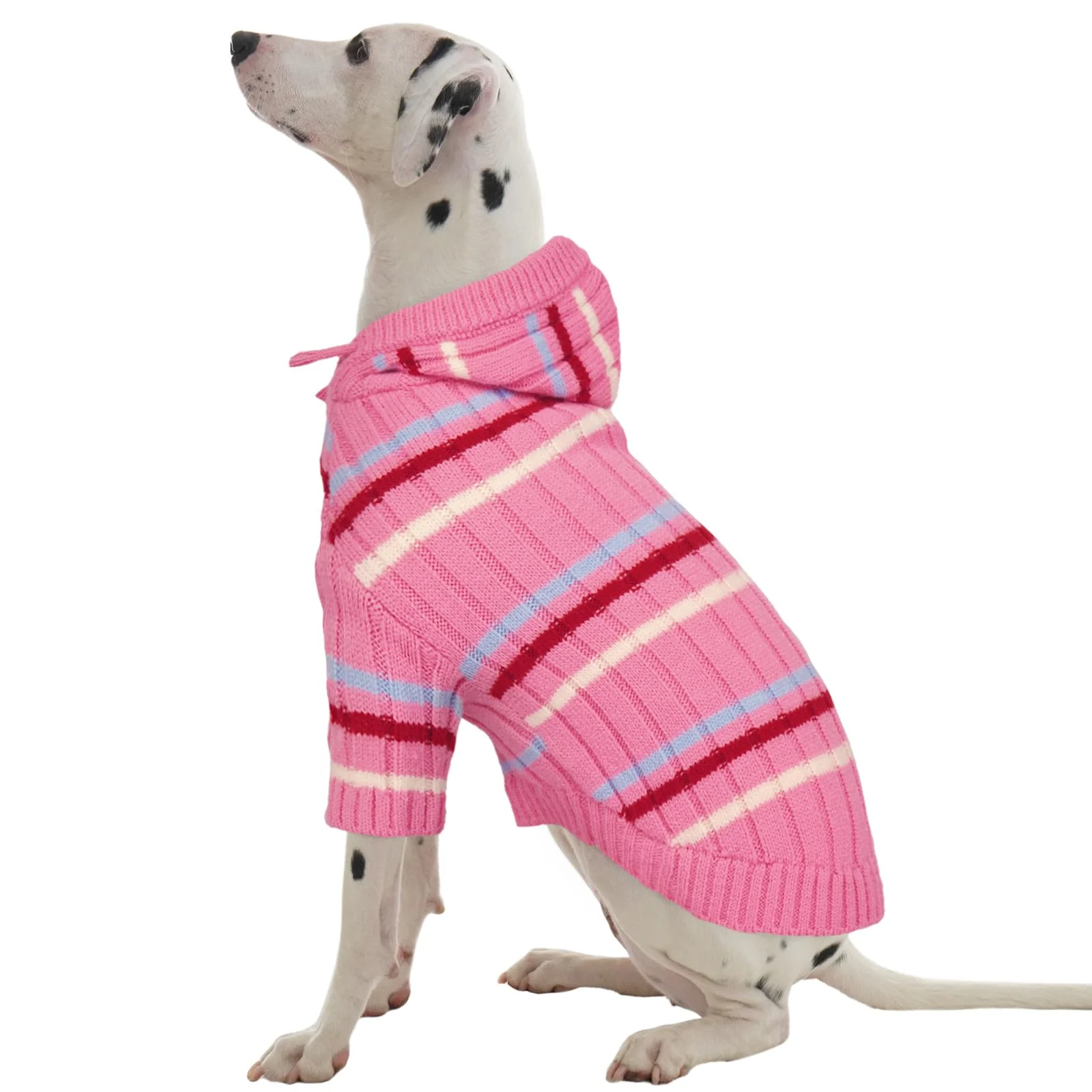 Elite Kuoser XL Dog Sweater — Striped Knit for Large Dogs Pink Christmas Hoodie Relaxed
