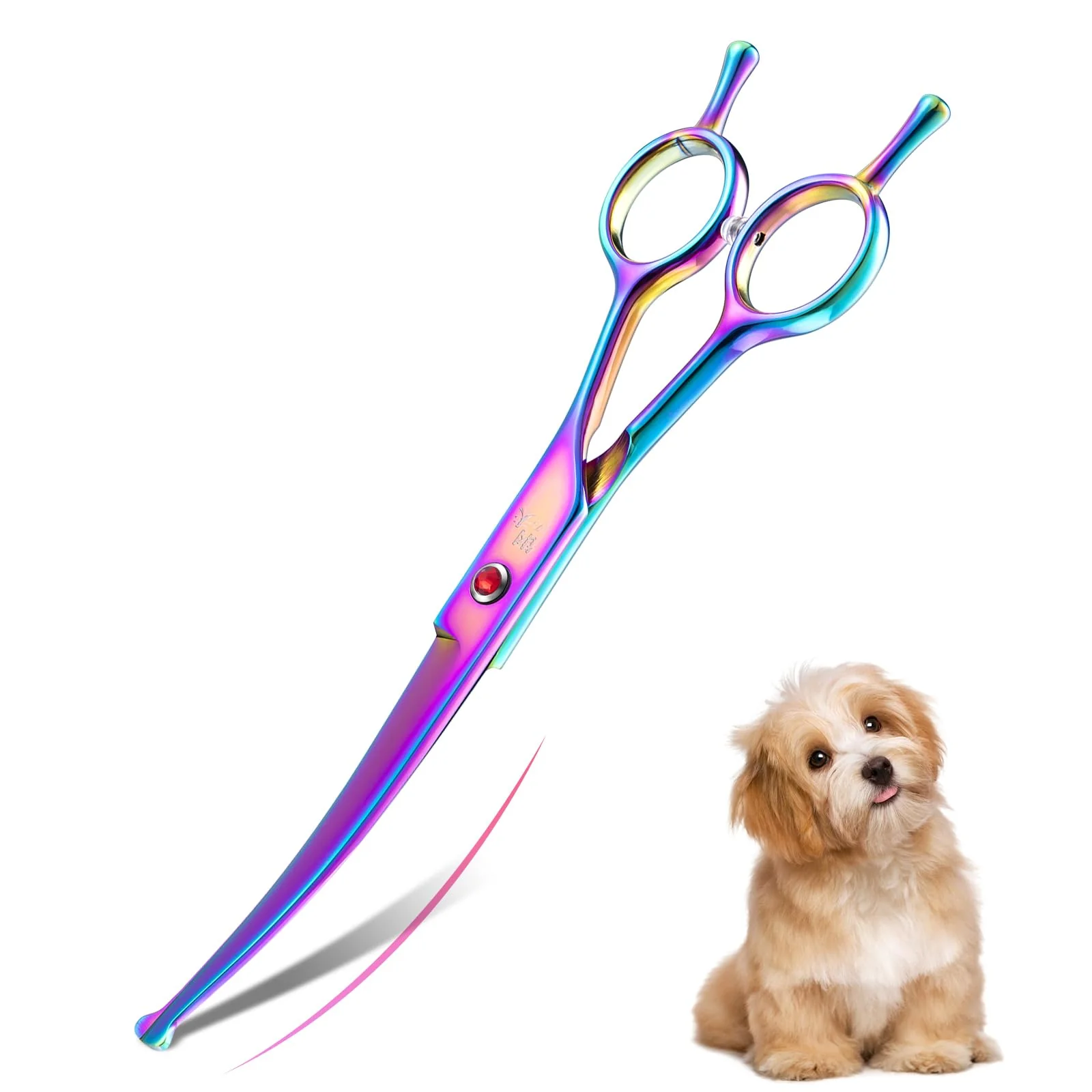 Next-Generation DRGSKL 7-inch Rainbow Curved Dog Grooming Scissors with Safe Round Tips – 440C Stainless Steel Optimized