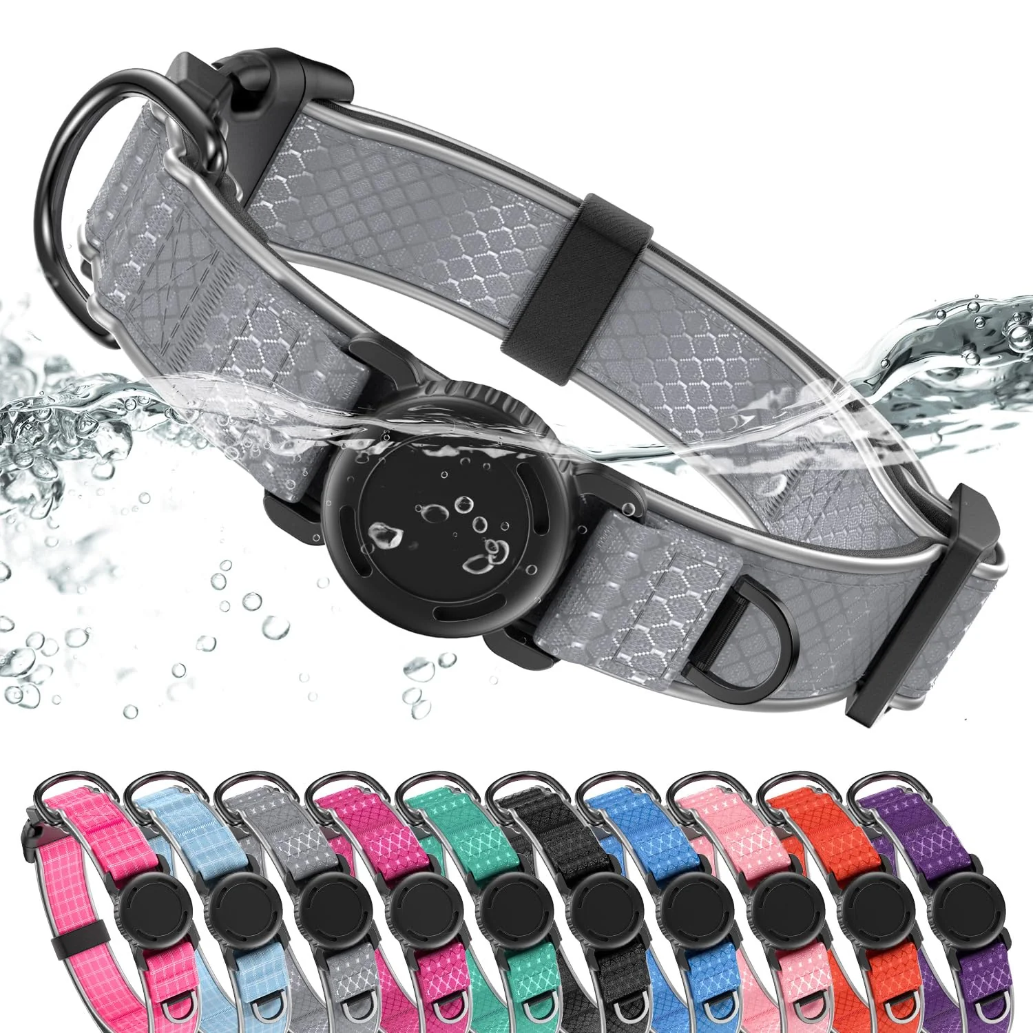Advanced WhoseID Airtag Dog Collar with Waterproof Airtag Holder QR Code ID Reflective Lightweight 10-16 Optimized