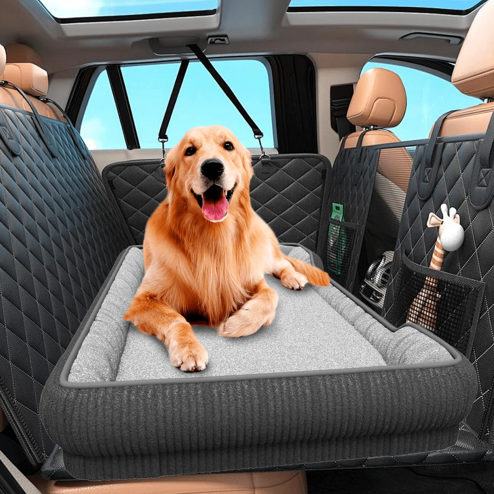 Smart QUIBBLICK Backseat Pet Bed Mat – Soft Durable Car Dog Bed 24 x 52 in Artisan