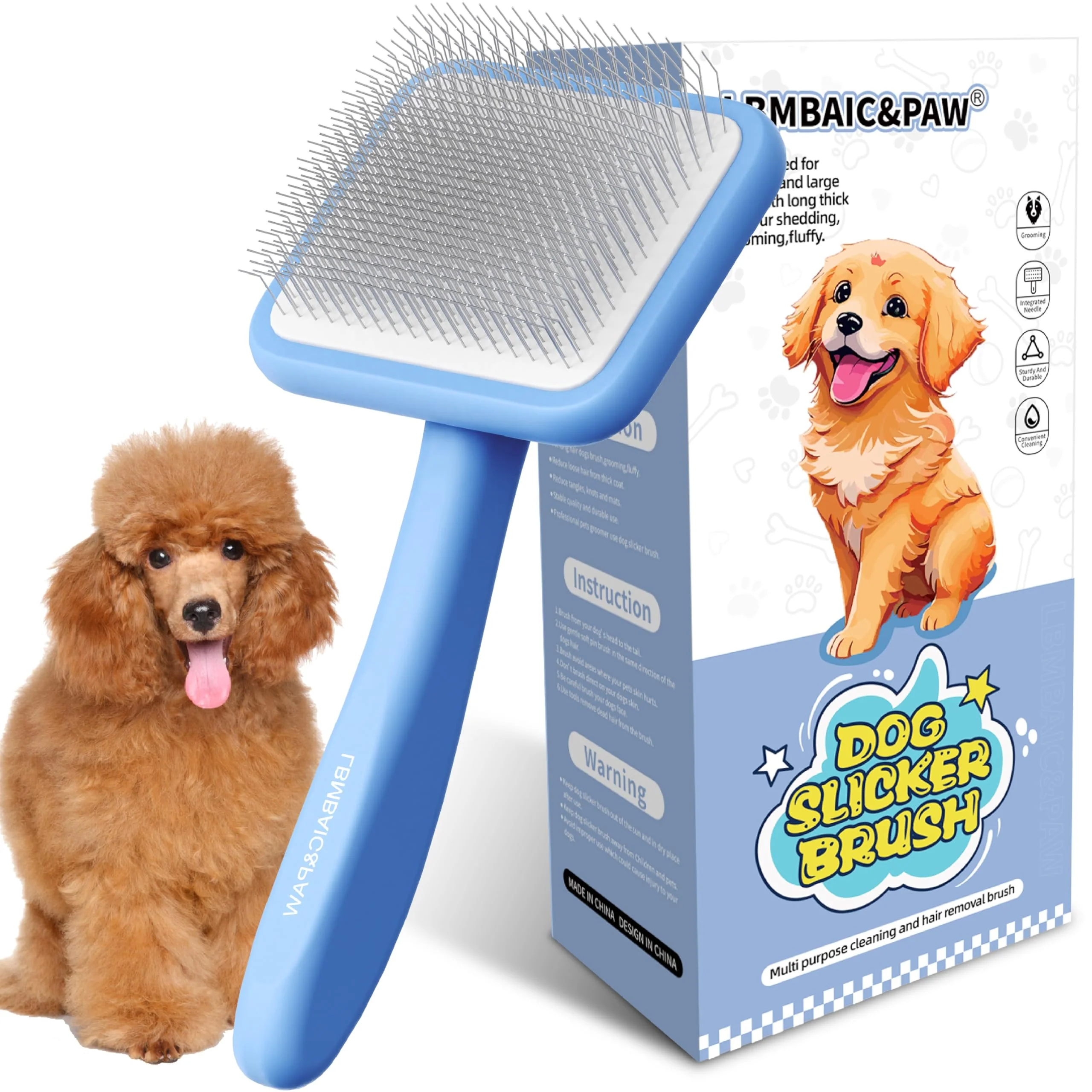 Recyclable LBMBAIC PAW Dog Slicker Brush for Thick Long Fur – Deshedding for Poodles Doodles Goldendoodles Large Enhanced
