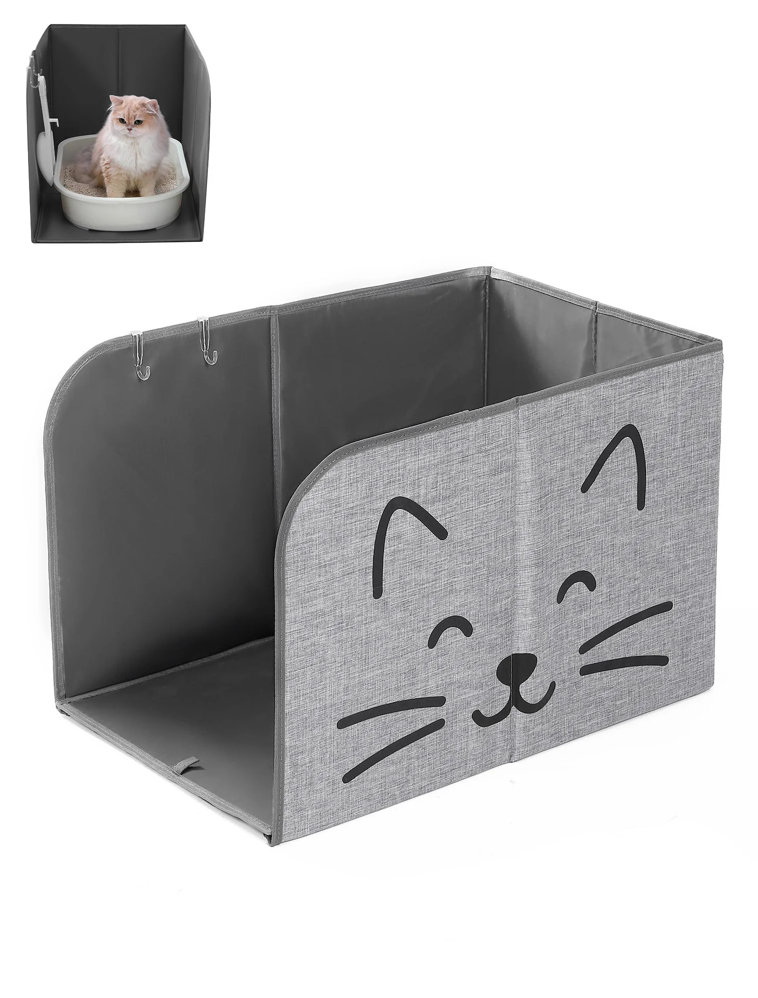 Comfortable Beveetio Waterproof Cat Litter Box Enclosure – Foldable Splash Guard with Removable Mat Hooks Next-Generation