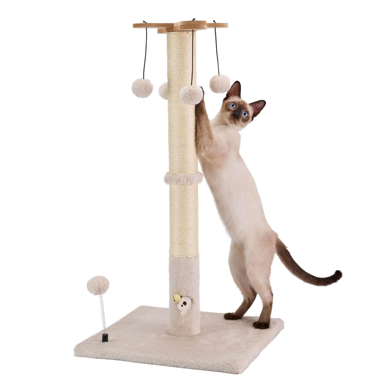 Trendy PAWSFANS Cat Scratching Post — 30-Inch Sisal Scratcher with Hanging Ball Toys Beige Fine Crafted