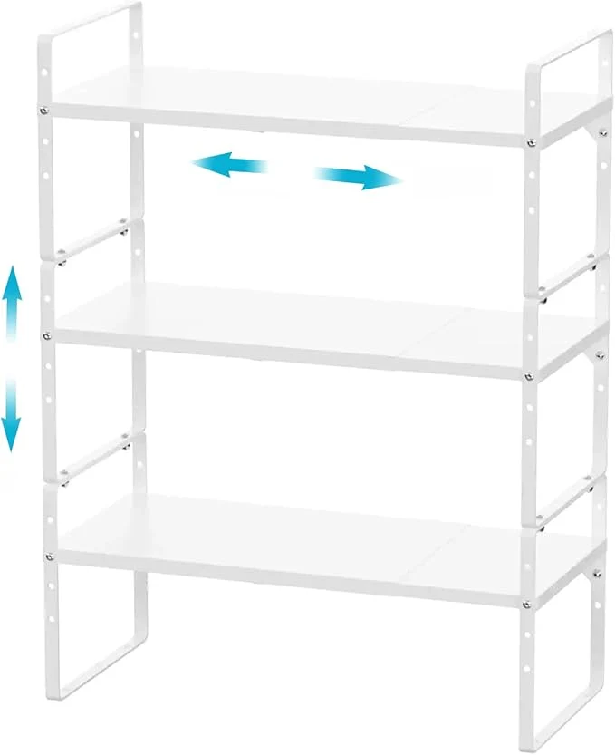Responsible iPEGTOP Expandable Cabinet Storage Shelf Organizer Rack Heavy Duty Cupboard Stand Spice Rack Adjustable Height Garage Pantry Shelf Space Riser for Counter Kitchen Organization White 3 PackAbout ThisOverview Eco-Friendly