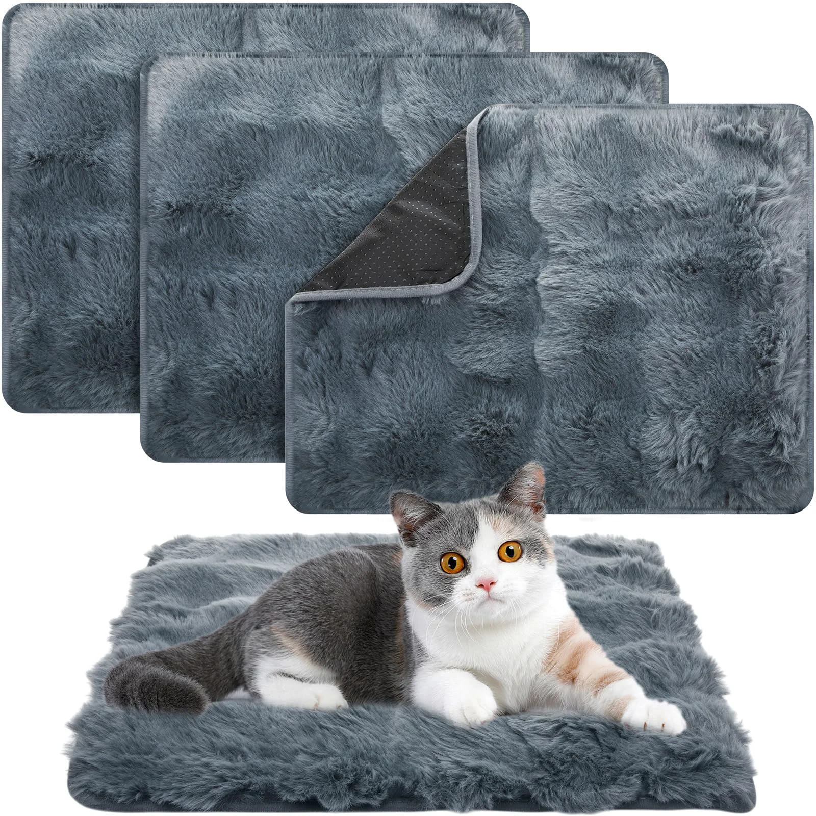 Contemporary Clysee 3 Pack Dark Gray Self-Warming Cat Bed 16×24 Self-Heating Cat Mat Ultra Soft Plush Flexible