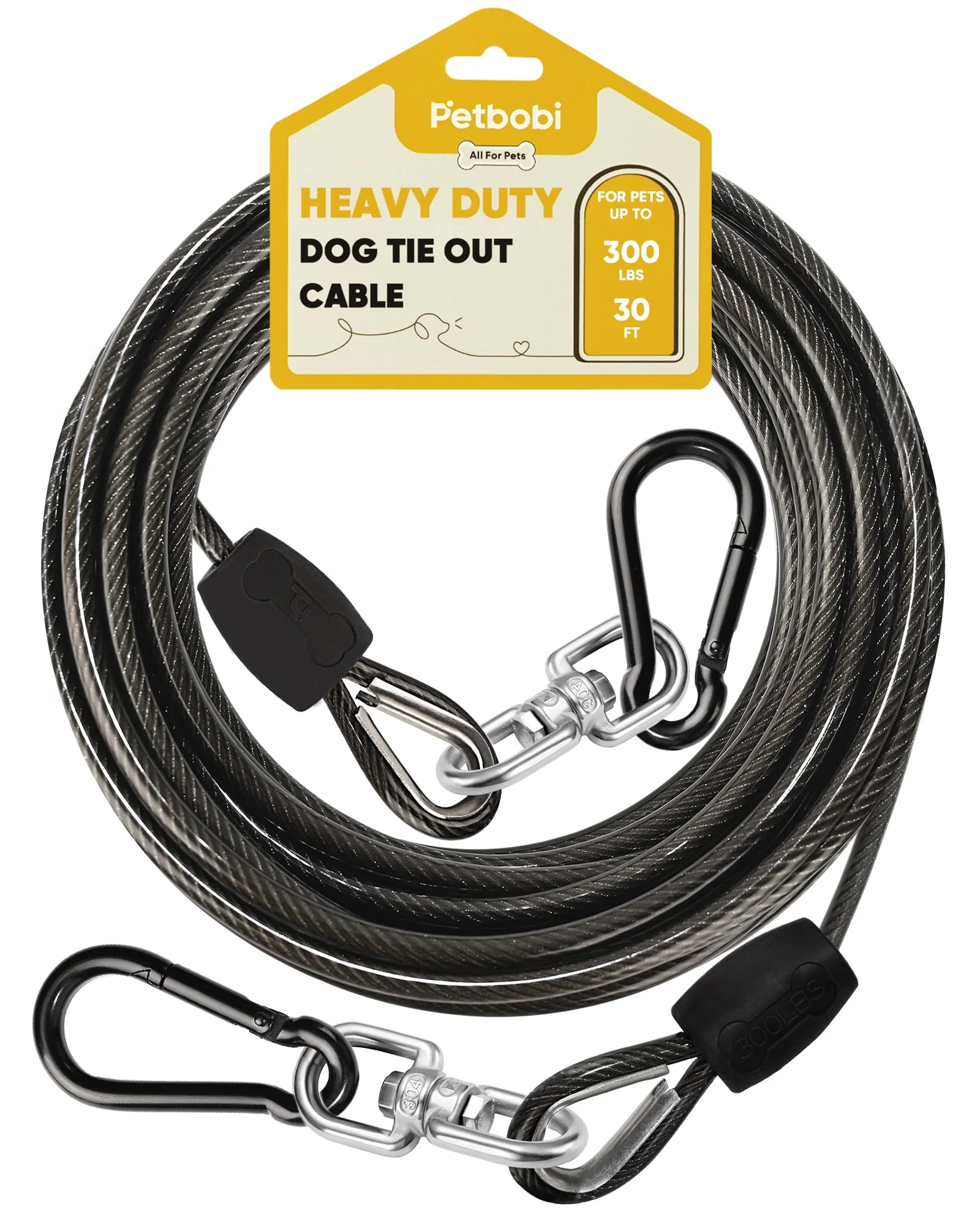 Excellent Petbobi Heavy Duty Dog Tie Out Cable – 30ft 300 lbs 360° Swivel Exclusive
