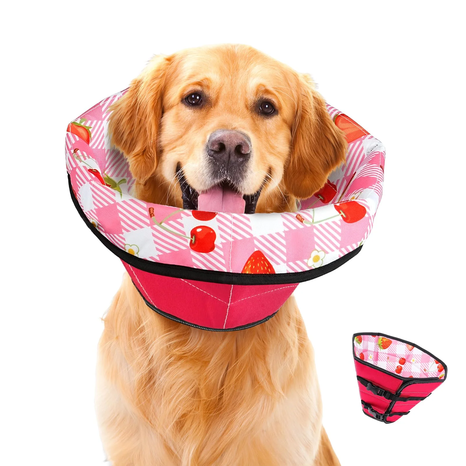 Artisan ipetstation Dog Cone Soft Collar XL – Adjustable Foldable Strawberry Red Recovery Comfort Clean