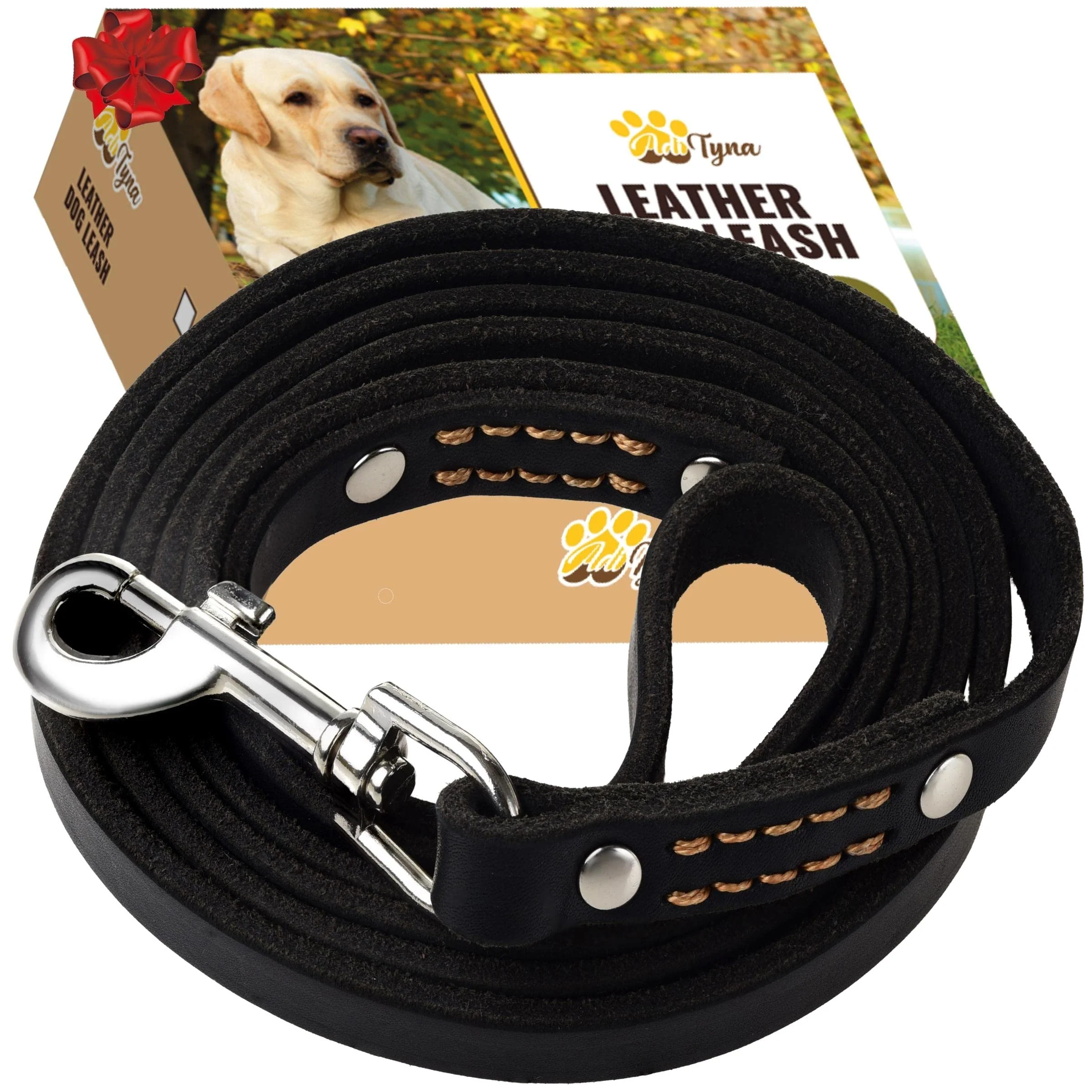 Verified ADITYNA Premium Leather Dog Leash — 6 ft Heavy-Duty for Small Medium Dogs Black Relaxed