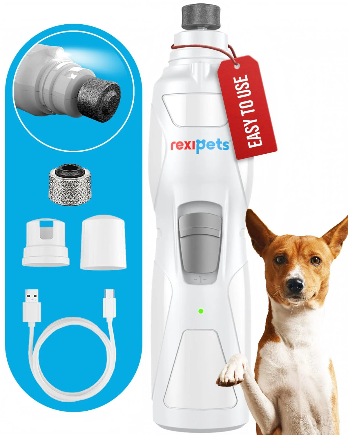 Breathable REXIPETS Cat Dog Nail Grinder — Quiet 2-Speed USB Rechargeable 3 Ports Elite