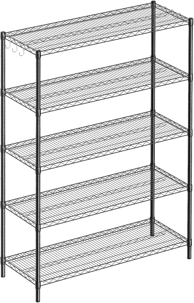 Healthy 5-Shelf Adjustable Metal Shelf Wire Shelving Unit Heavy Duty Storage Rack Display Shelf for Office Kitchen Bedroom Bathroom Laundry Pantry Basement Garage Black 48 L x 18 W x 72 H About ThisOverview Proven