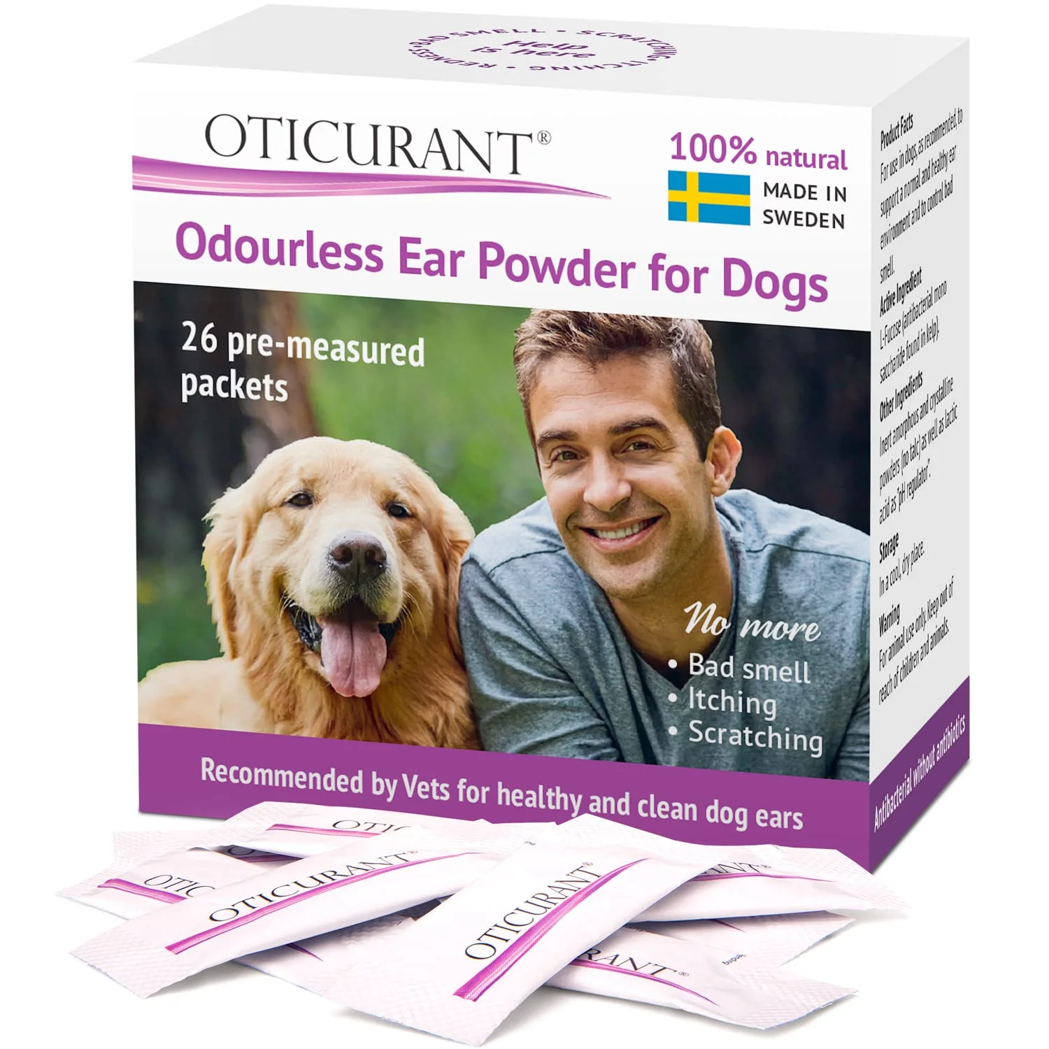 Relaxed OTICURANT Pet Ear Powder for Dogs Fresh Ears Fewer Wax Build-Up 26 Easy-Dose Packets Enhanced